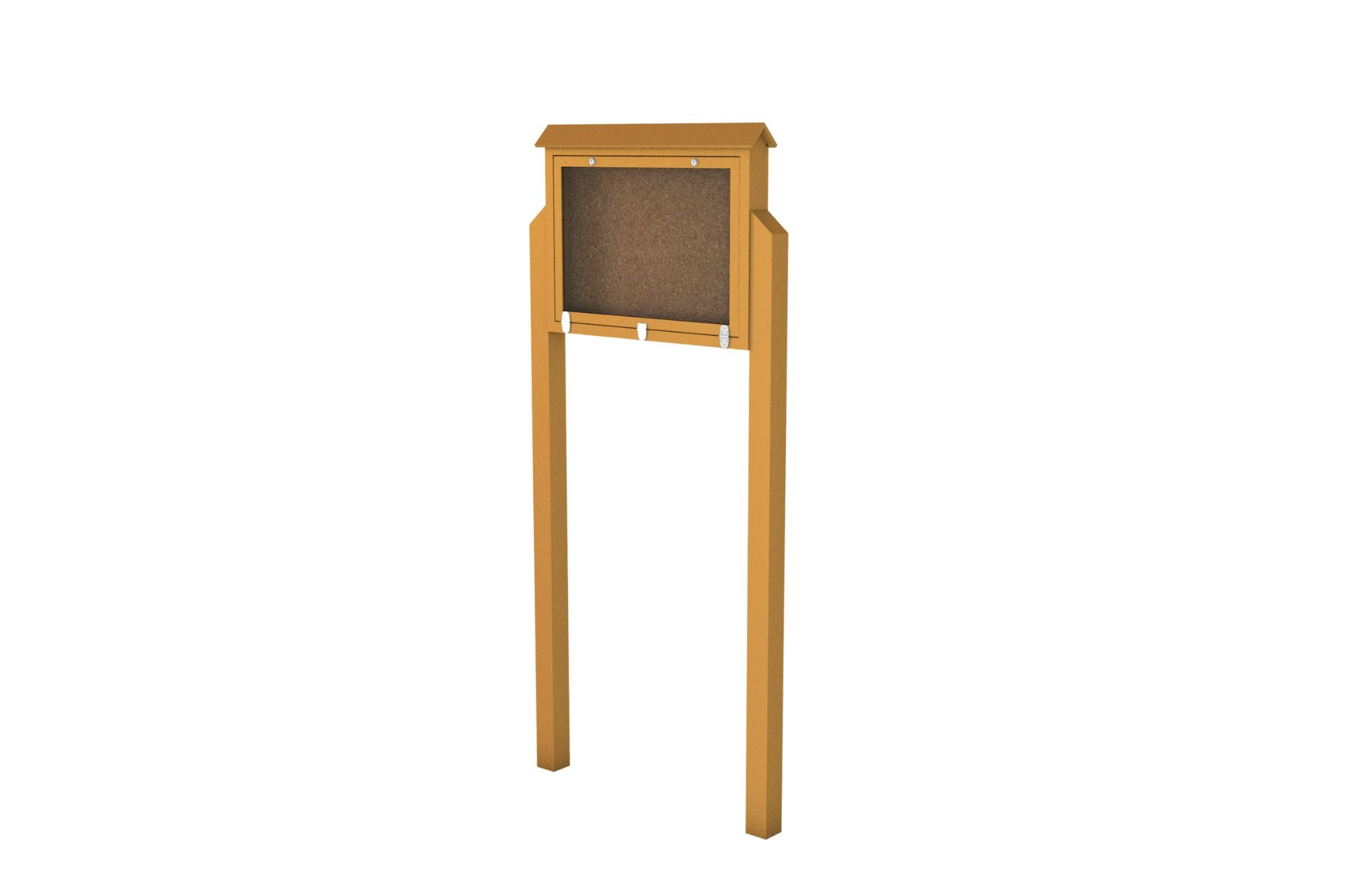 Medium Recycled Plastic Hinged Message Center with tamper-proof polycarbonate door, lockable latch, and natural wood tone posts