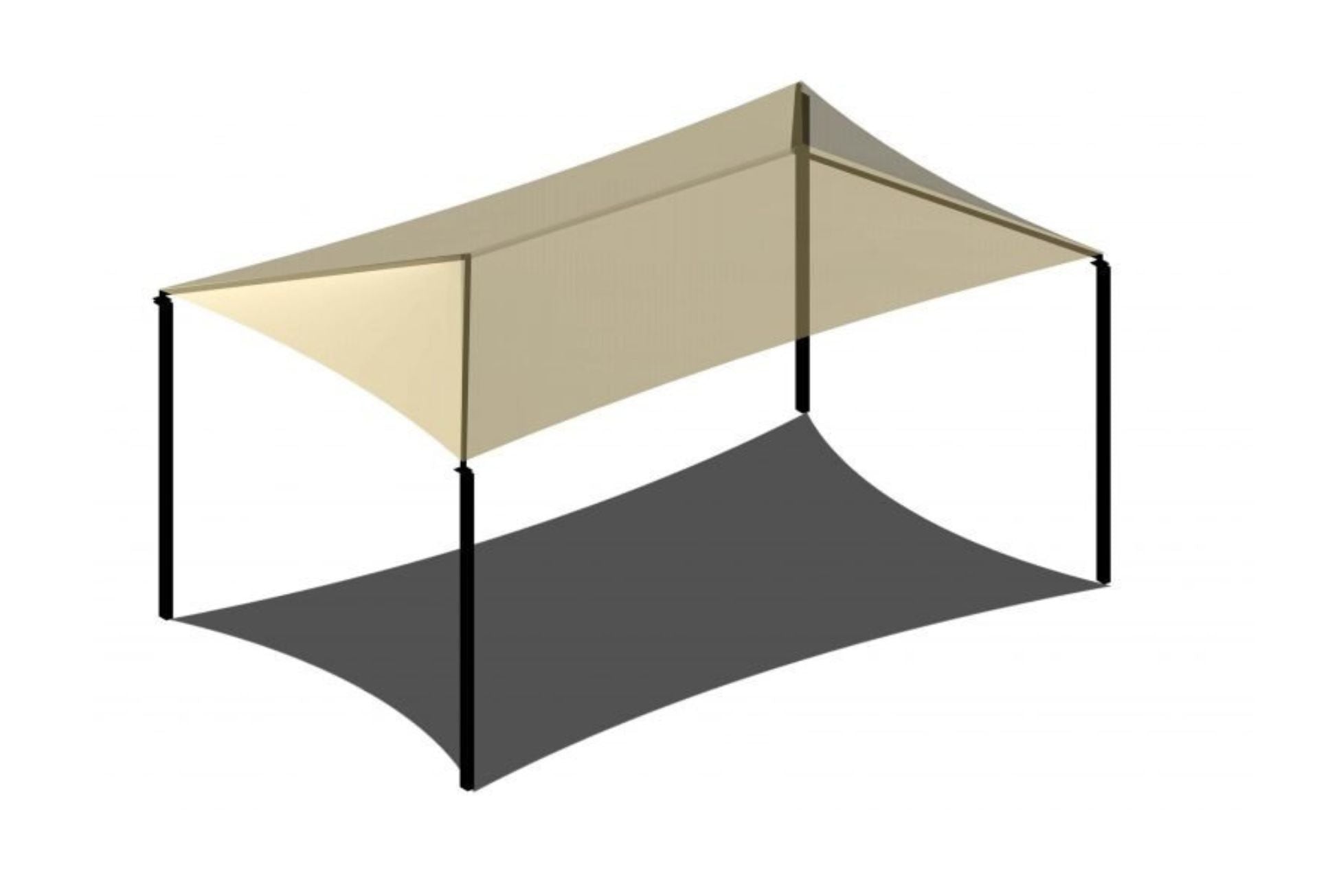 Hip Roof Shade Structure with 4 posts, beige rectangular fabric canopy providing UV protection and open-air cooling over playground area