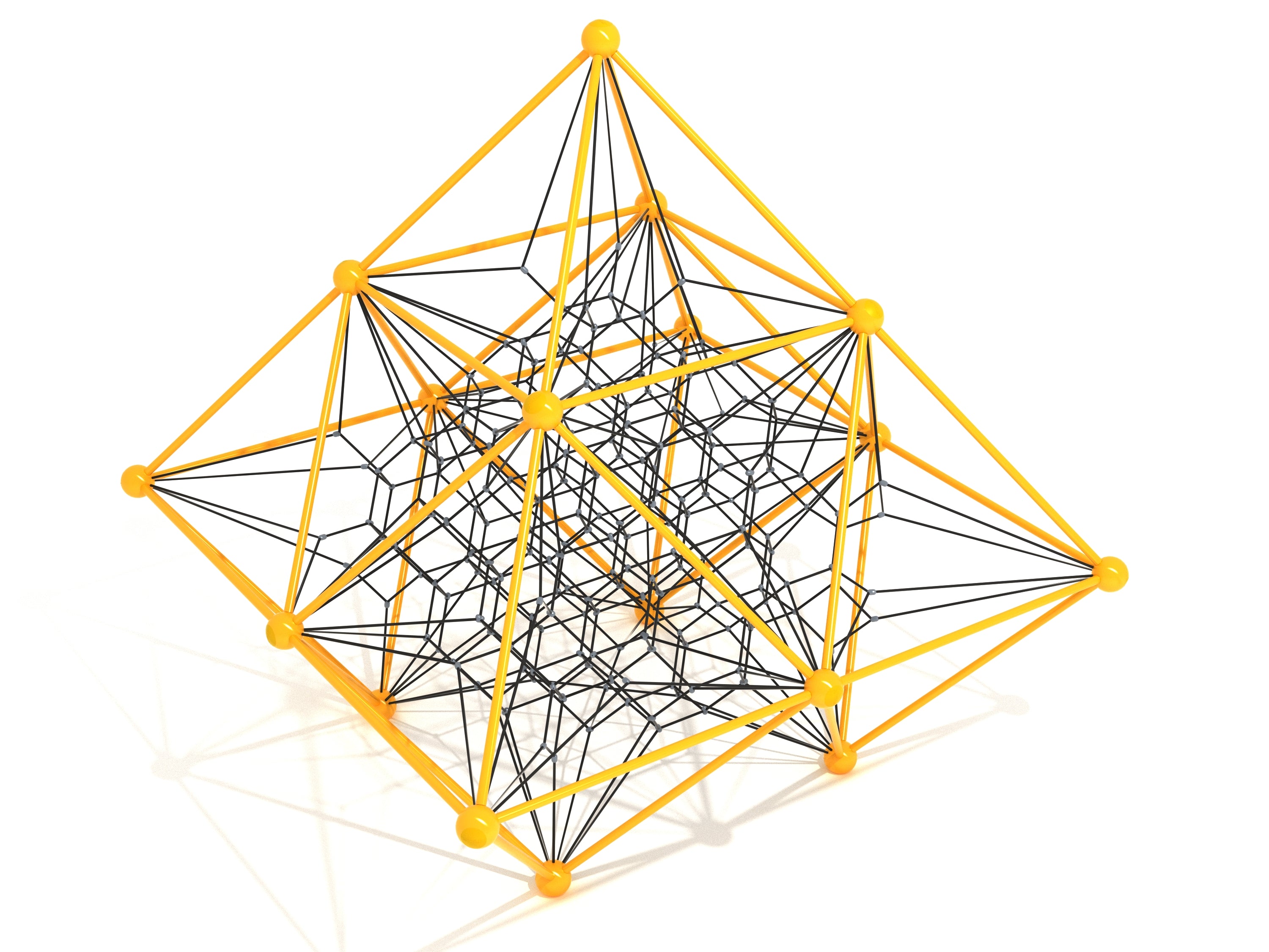 Yellow geometric climbing frame with intricate black rope web for active play and coordination in playground settings