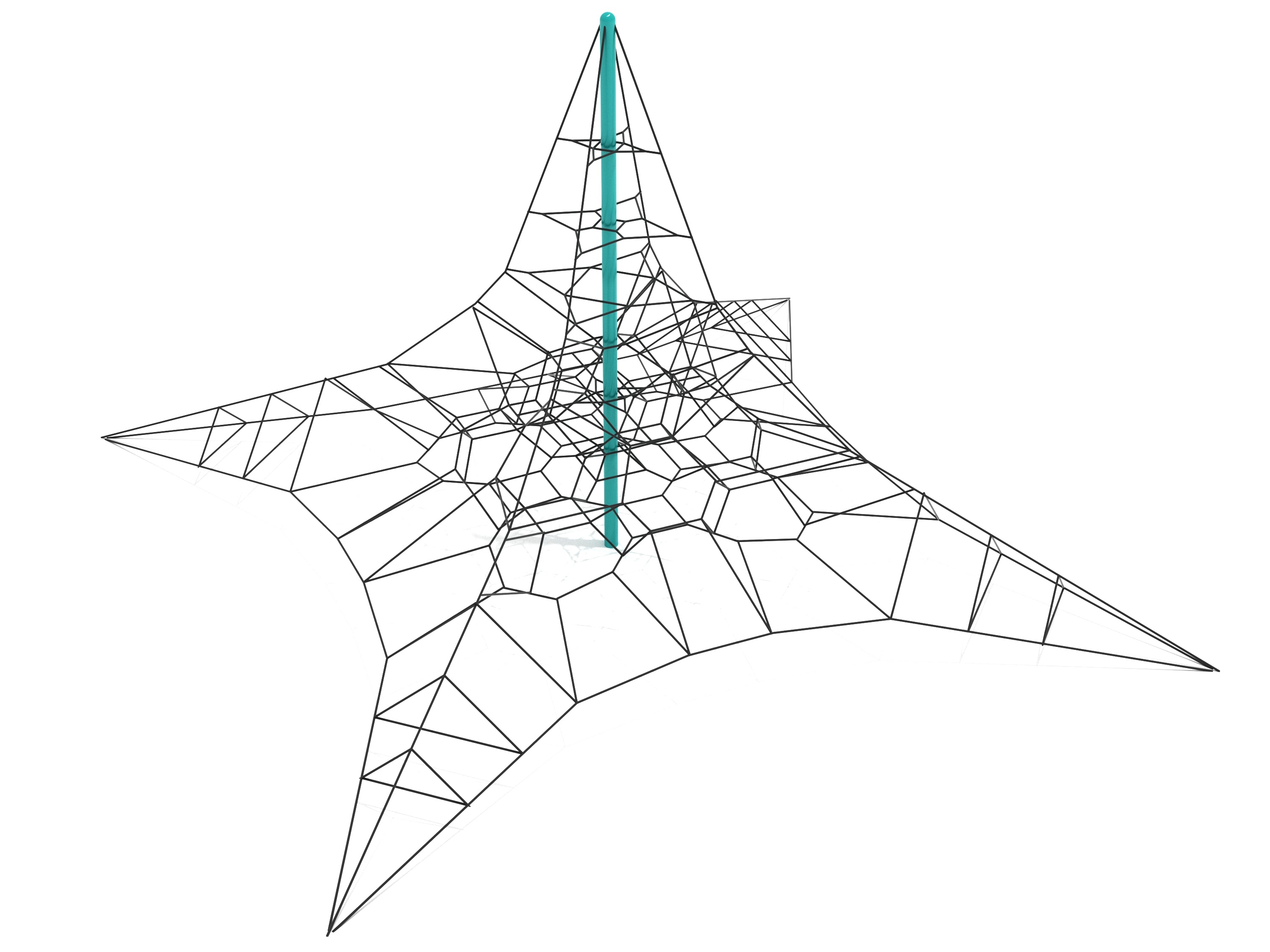 Interstellar Incline Net Climber with star-shaped black climbing net and central teal post for outdoor playground play