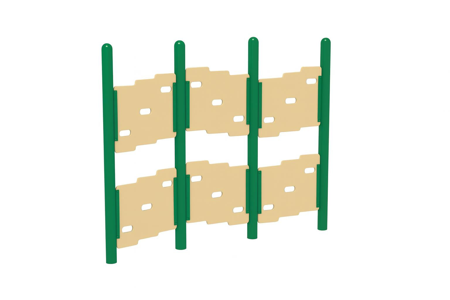 Parallel Climber outdoor climbing equipment with green posts and beige panels, children climbing for fitness and play