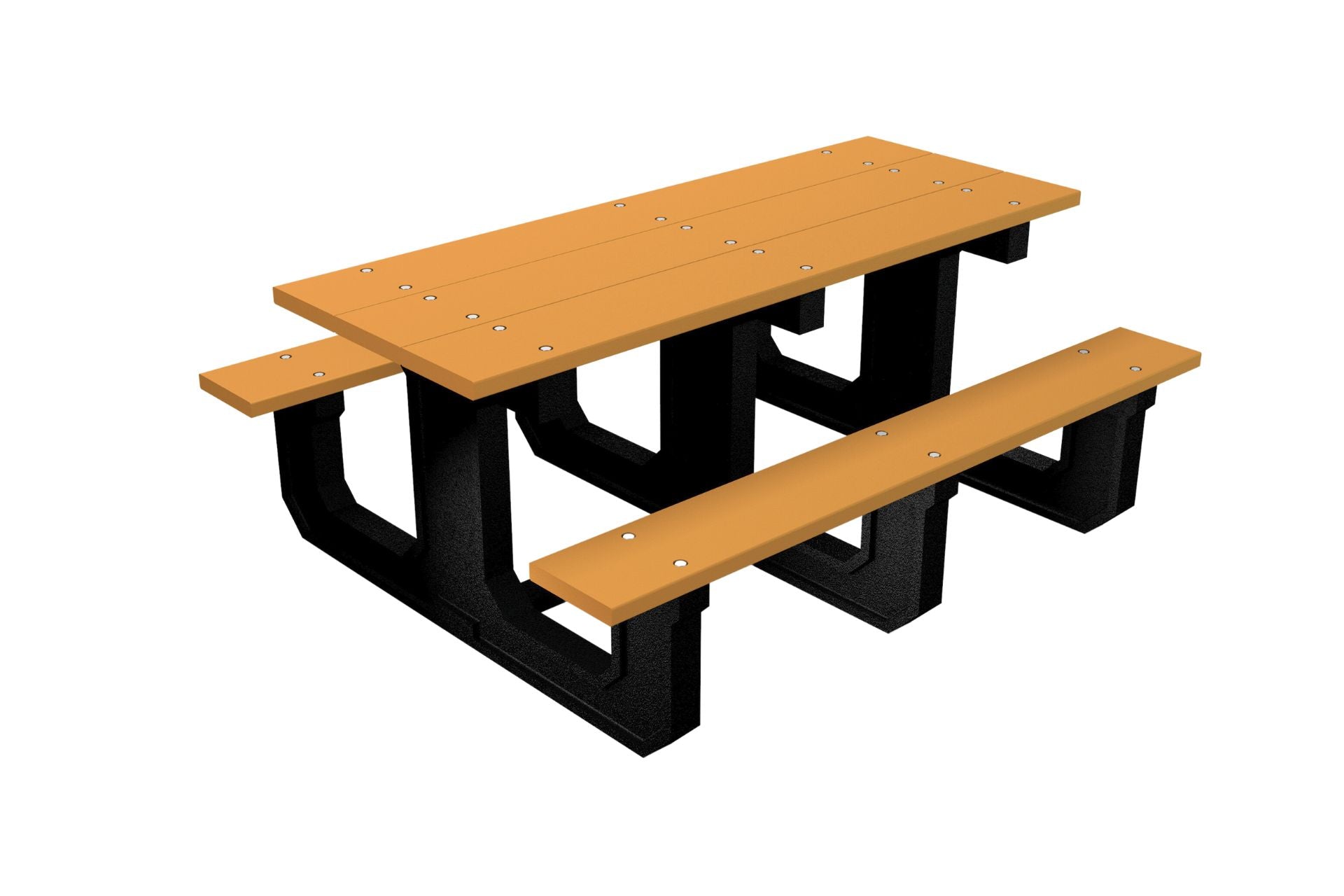 Park Place Recycled Plastic Picnic Table with tan planks and black recycled plastic frame, durable outdoor seating for communal spaces