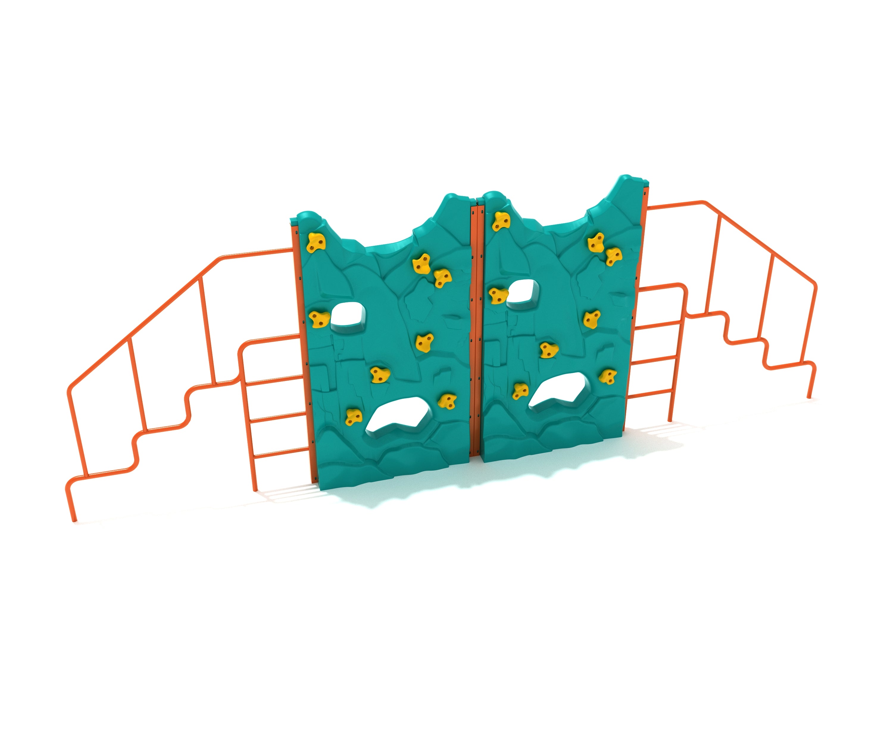 Craggy Knob Climber with teal sculpted climbing walls, yellow climbing holds, orange side rail ladders, and cutout windows for active kids' play
