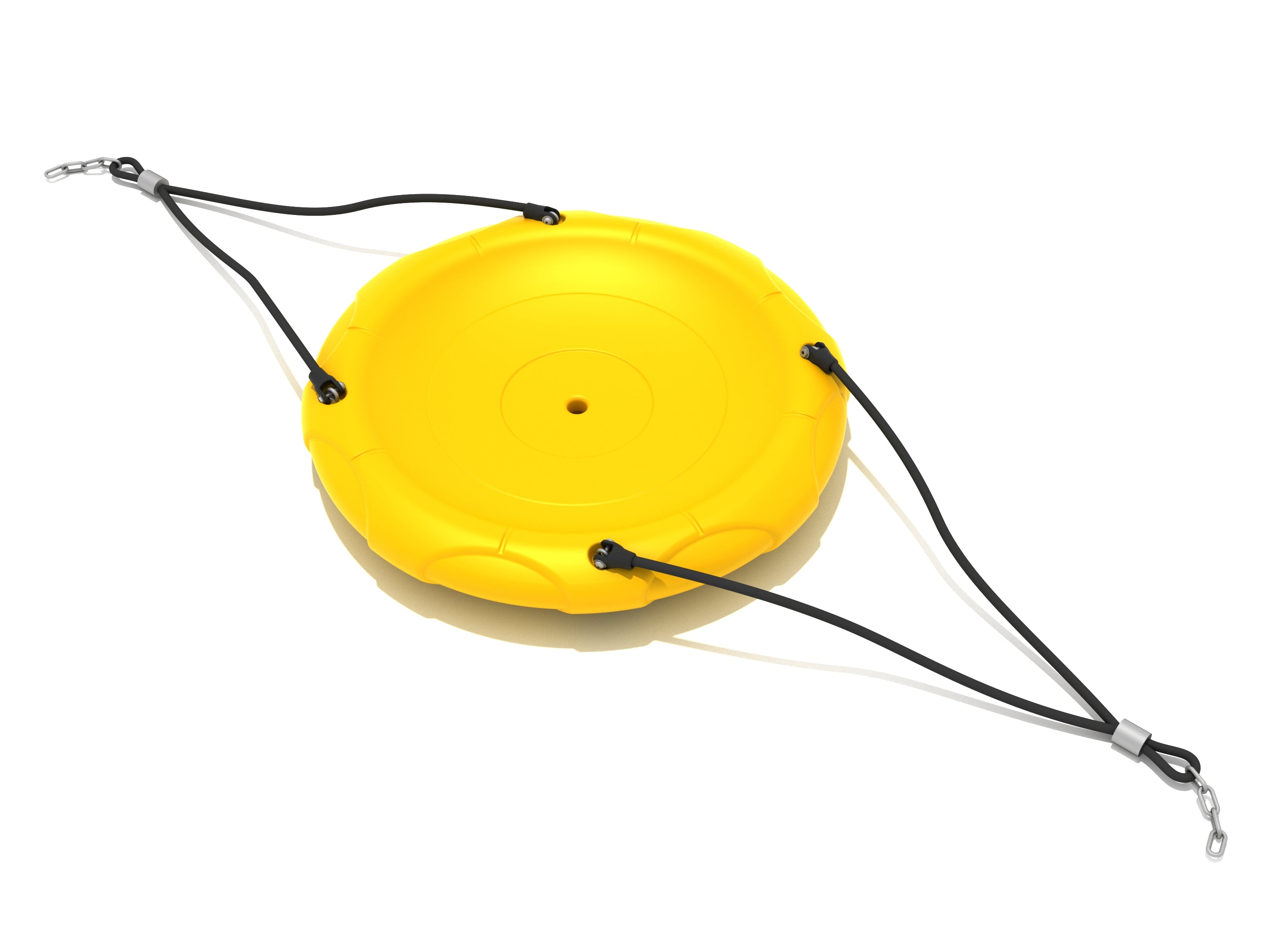 Nest Swing Seat with Rope and Chain, yellow bowl-shaped swing seat with black ropes and metal chains for playground use
