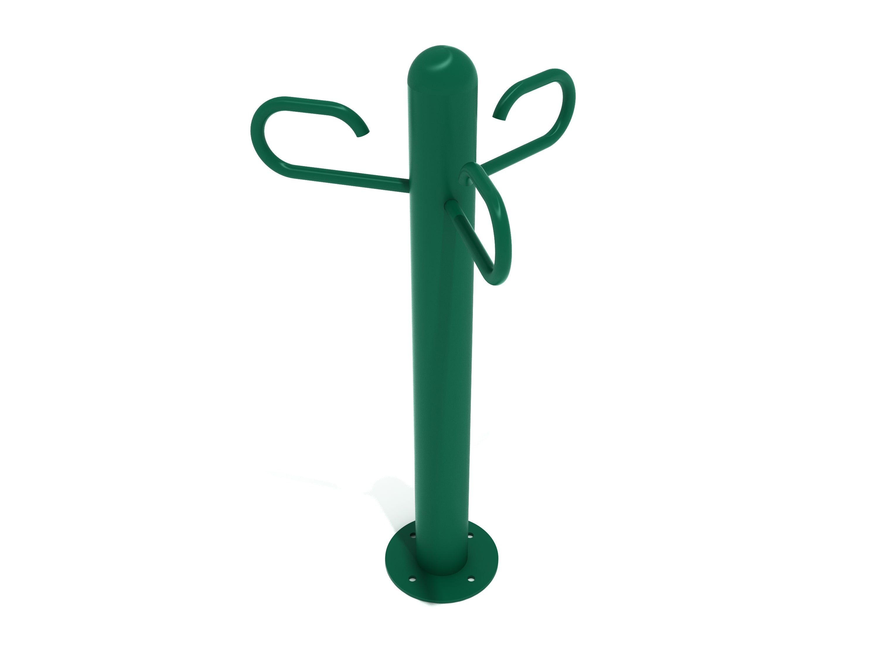 Dog Park Leash Holder in dark green with three curved hooks and circular base for secure outdoor mounting