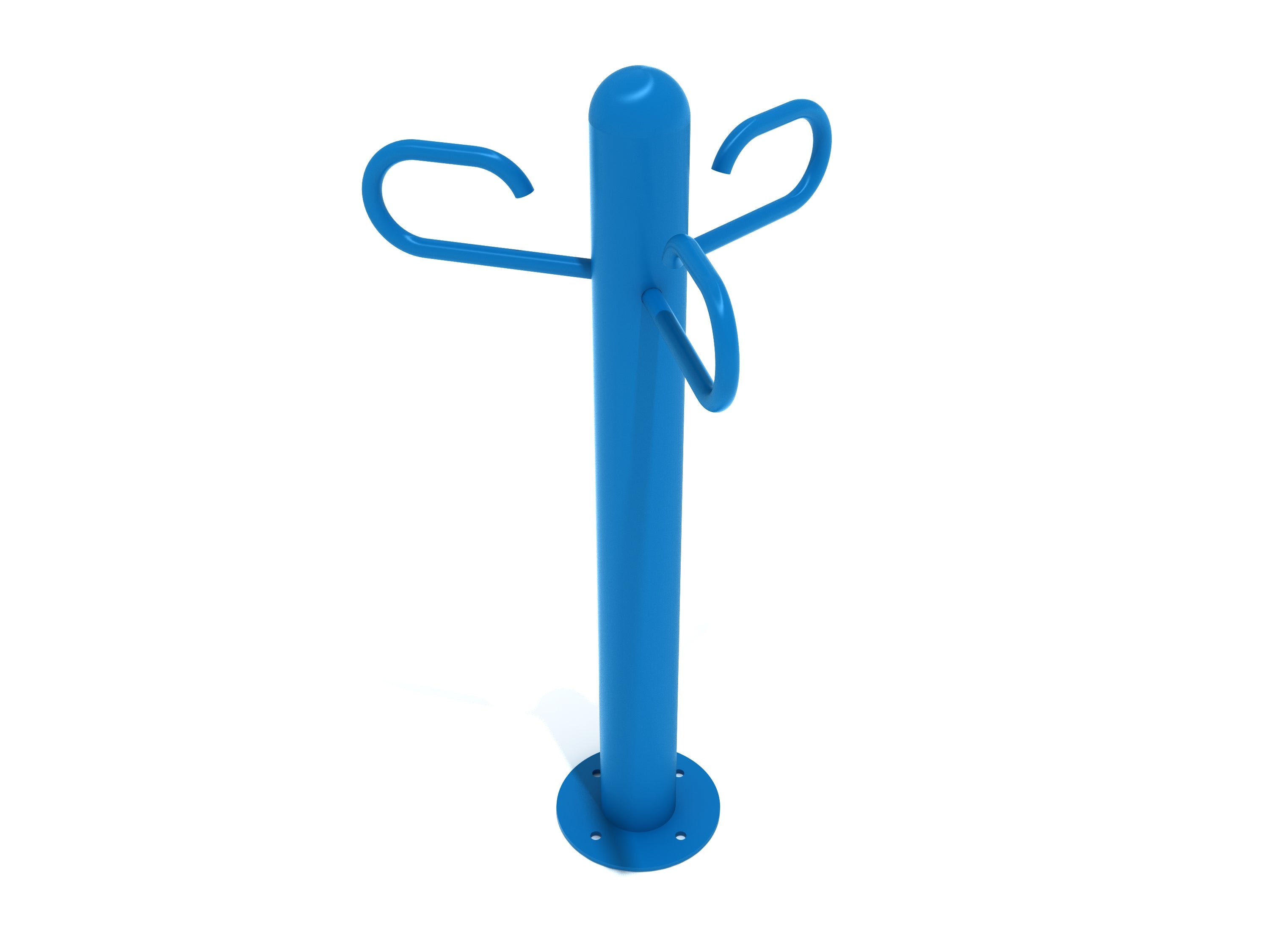 Neptune blue powder-coated metal dog leash holder with three curved hooks and round base mount