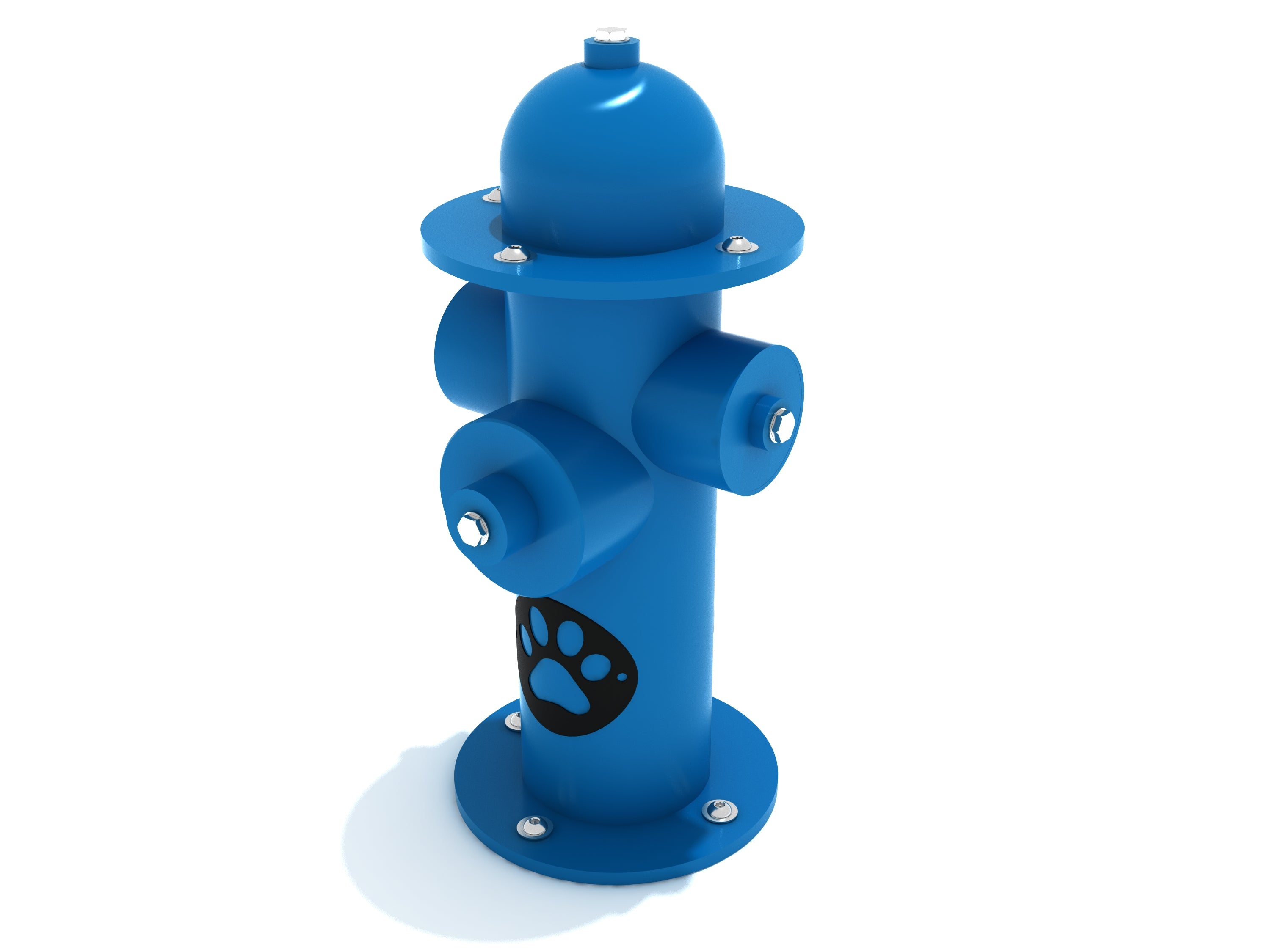 Dog Park Faux Fire Hydrant in lagoon blue steel with paw print decal and powder-coated finish for dog marking areas