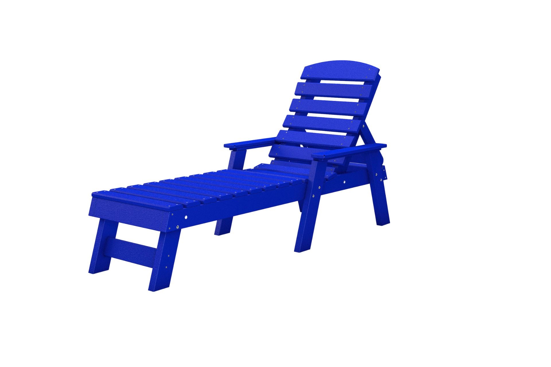 Pensacola Recycled Plastic Adirondack Lounger in vibrant blue with ergonomic slatted design and armrests for outdoor relaxation
