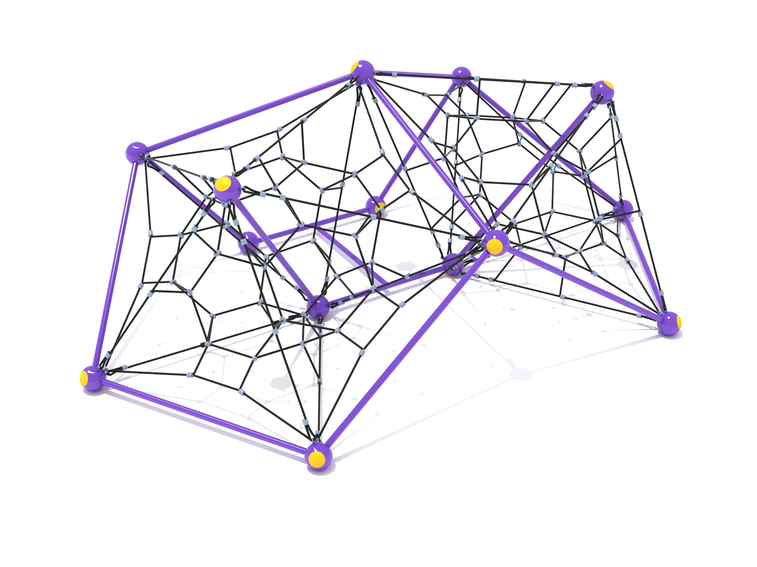 Mission Ready Net Climber with purple frame, black rope webbing, and yellow connector caps playground climbing equipment