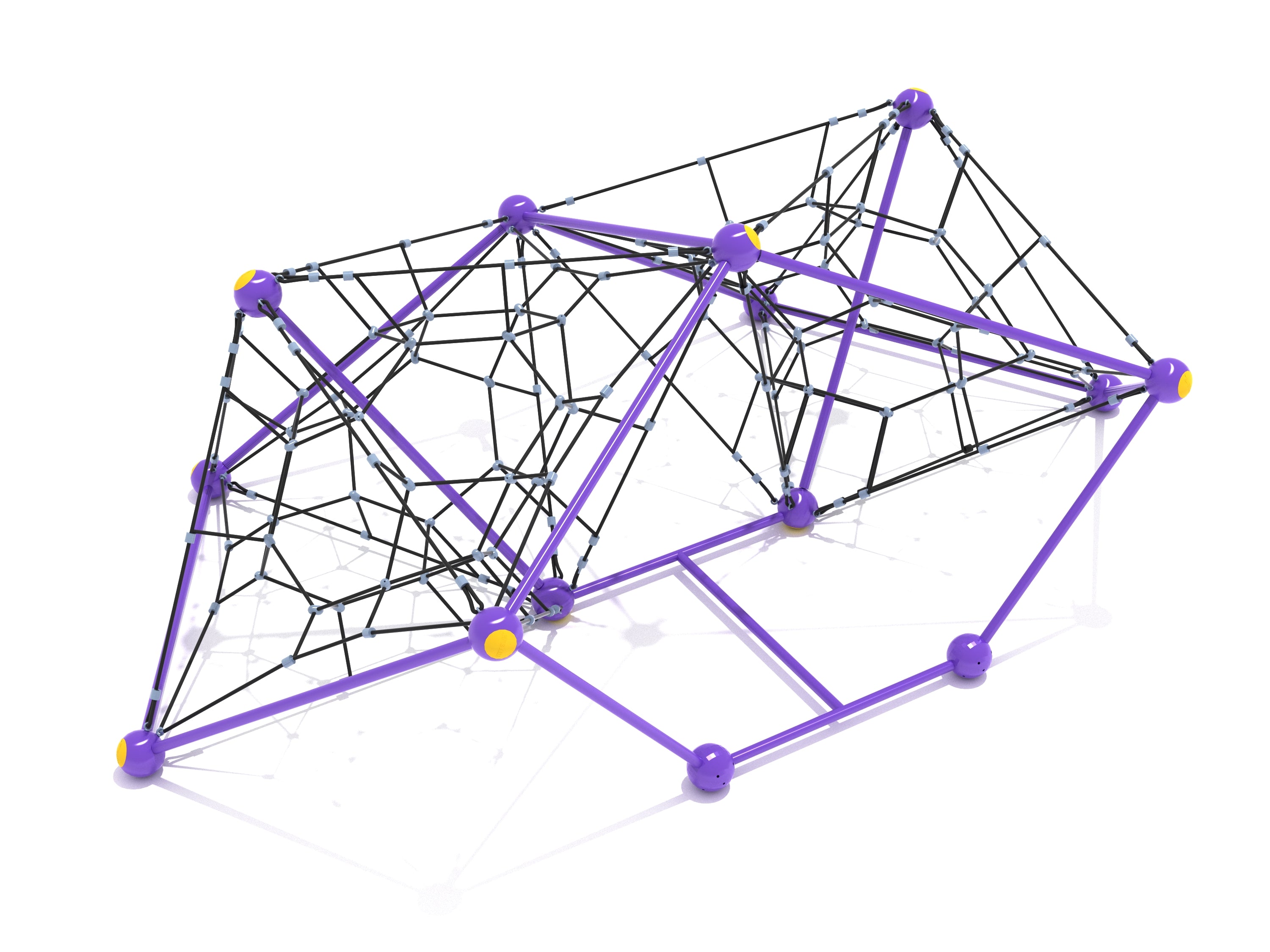 Purple and black geometric rope net climber with sturdy frame for active playground climbing and group play