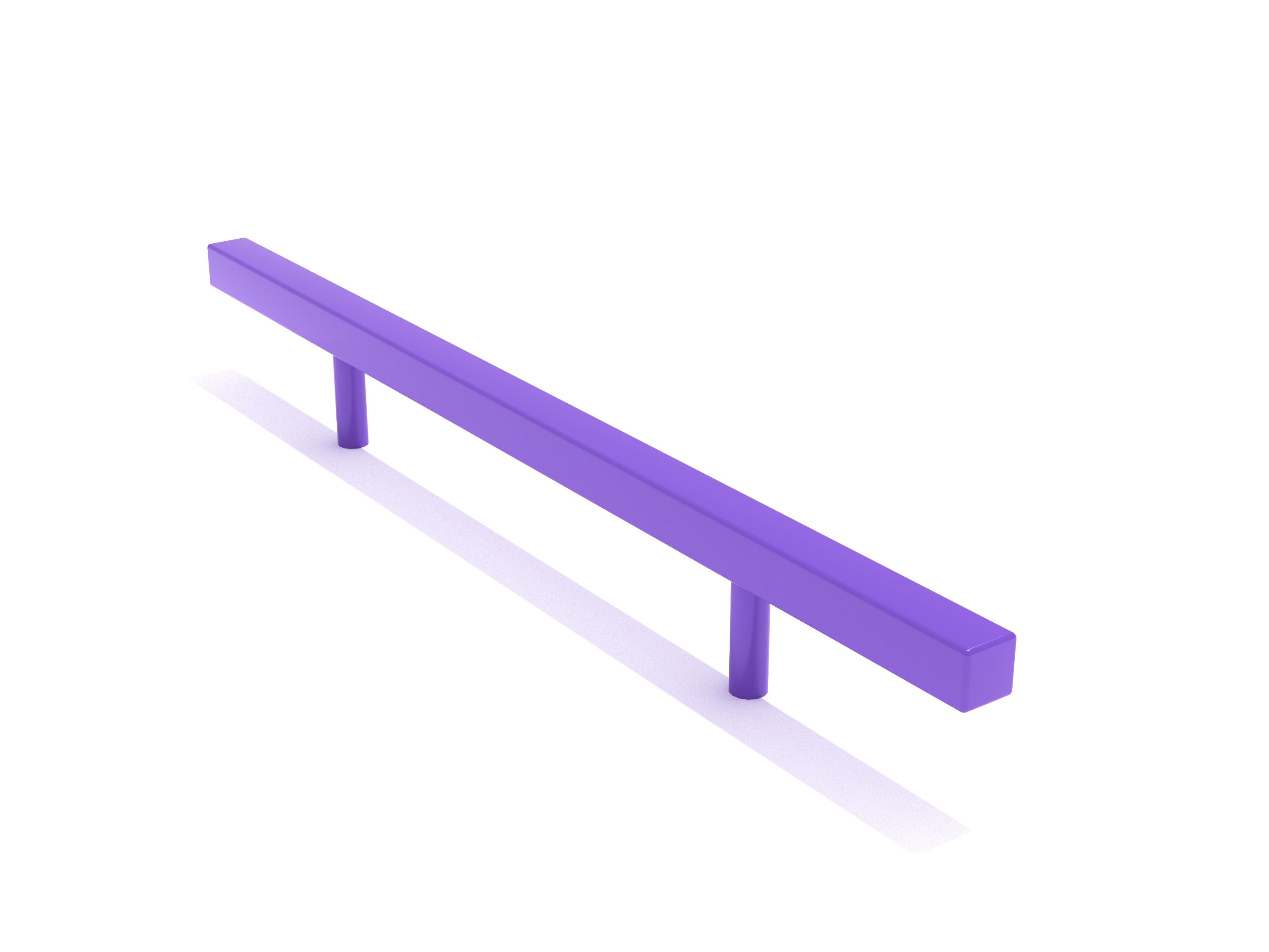 Purple straight outdoor balance beam with two cylindrical supports, designed for playground skill-building and coordination.