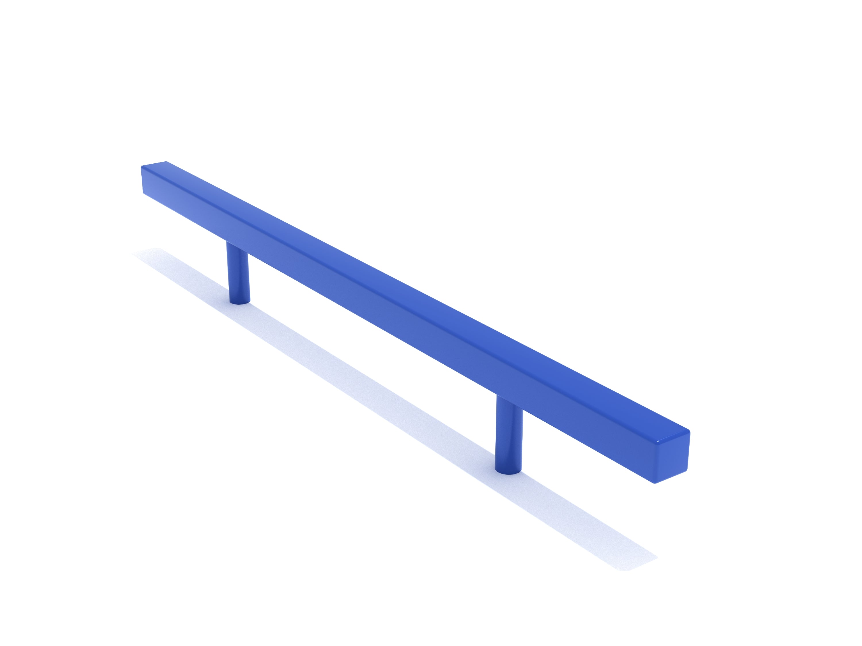 Pacific blue straight balance beam with two cylindrical supports, designed for outdoor playground skill and coordination activities.
