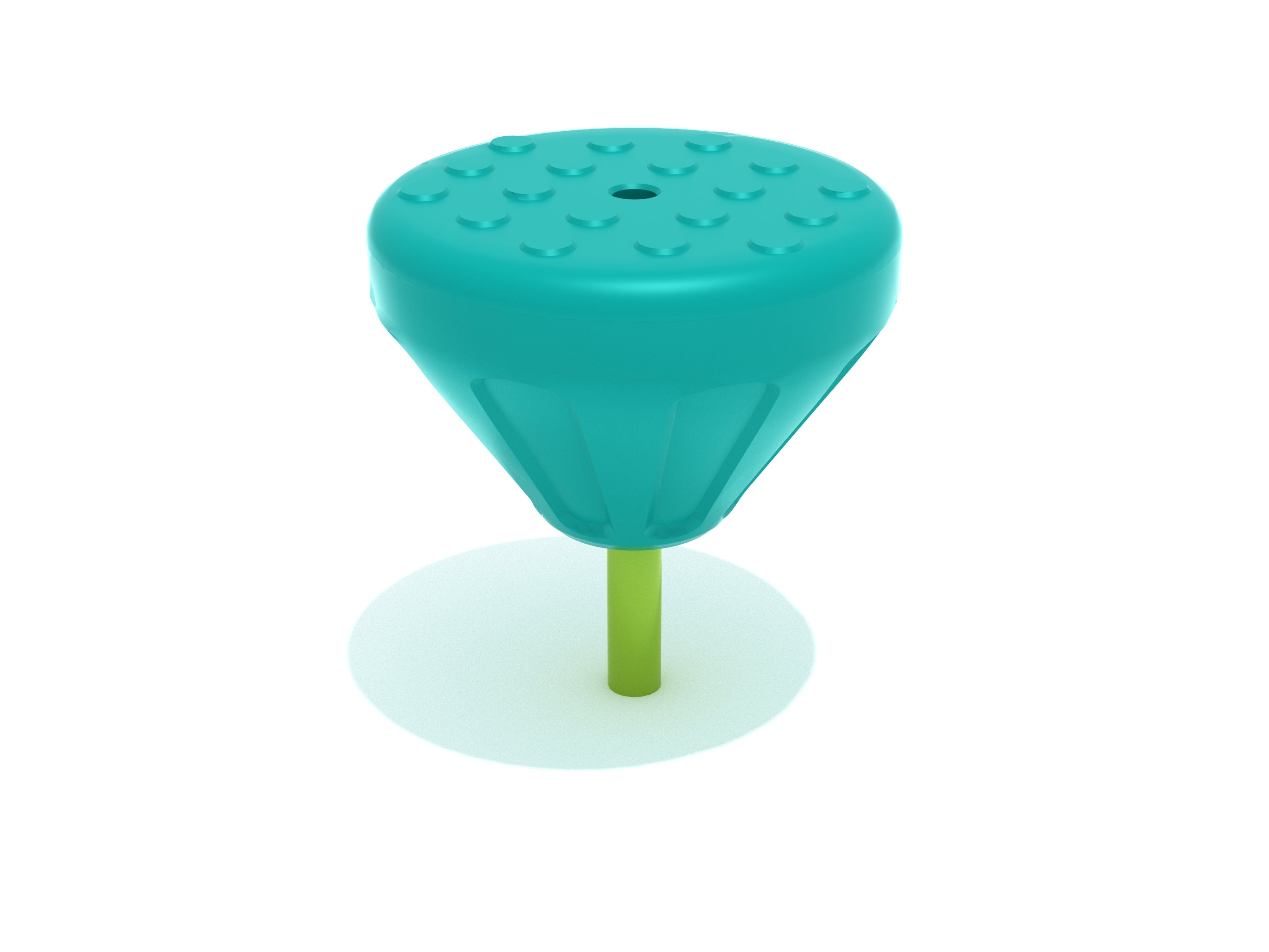 Teal playground balance element with textured top and green support post designed for coordination and safe play