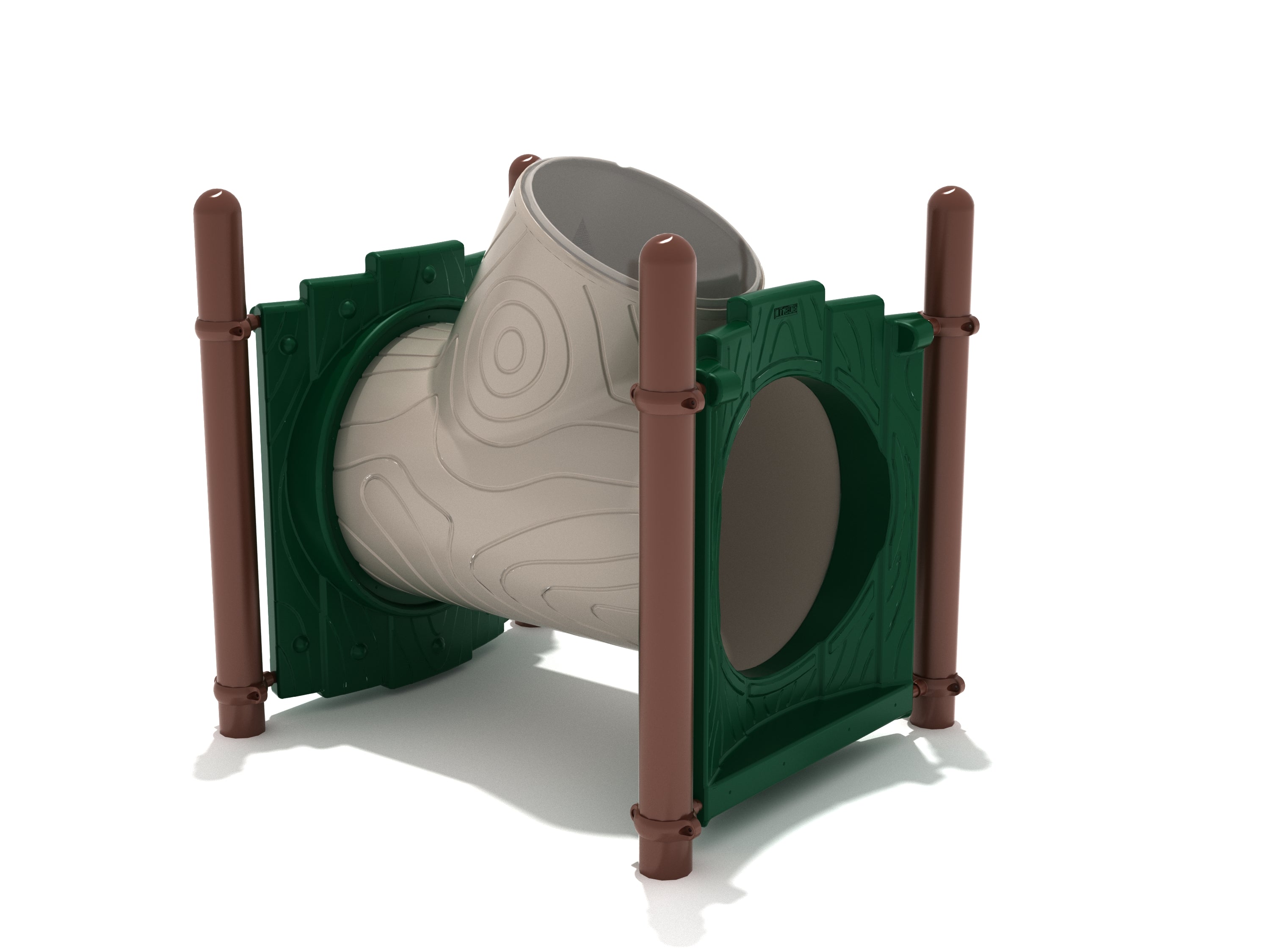 Skylight Trunk Crawler climbing tunnel with realistic wood grain, green wood-like panels, and transparent skylight window for natural light