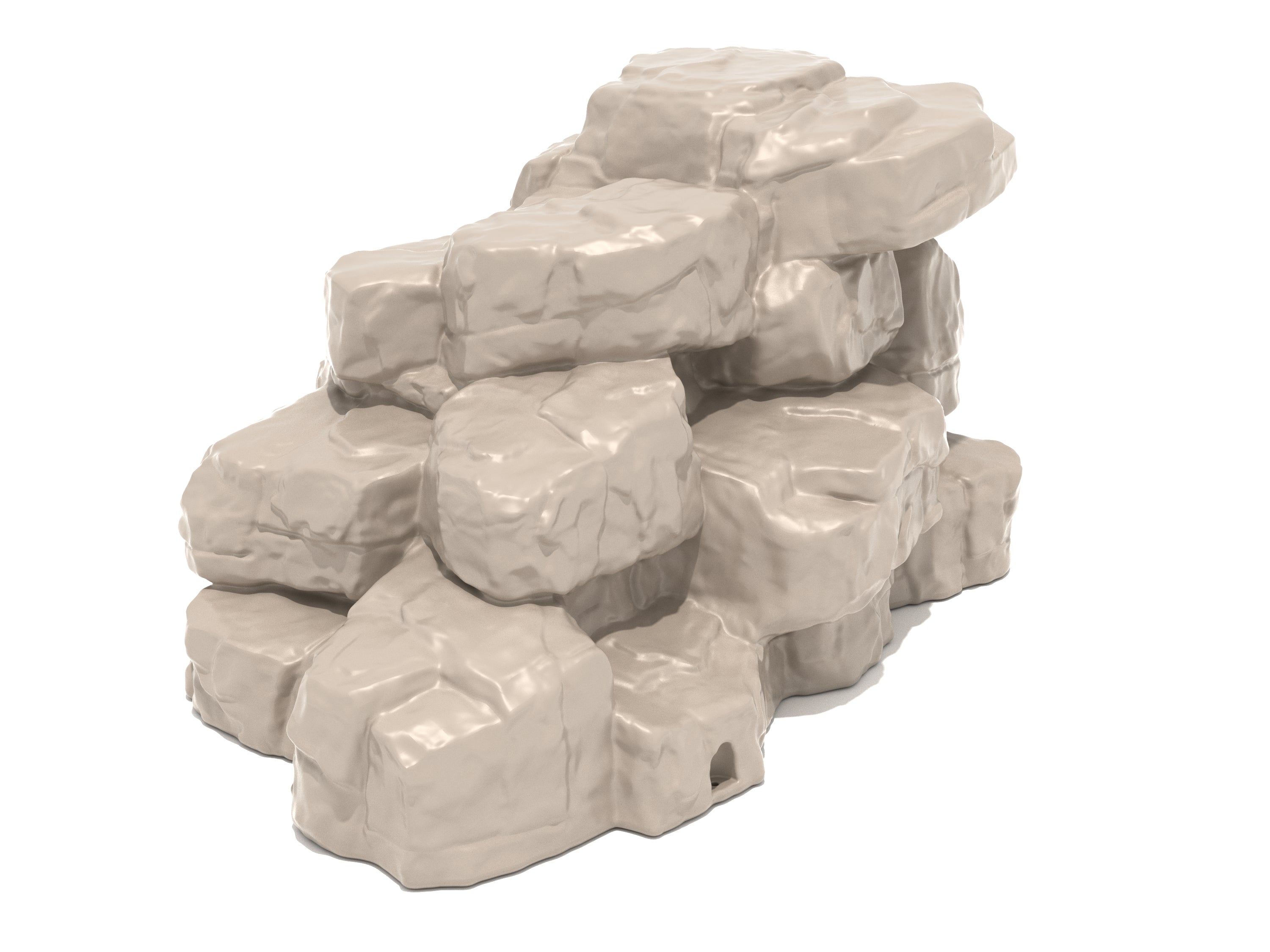 Beige playground boulder climber with realistic rock textures and varied handholds for kids' active play