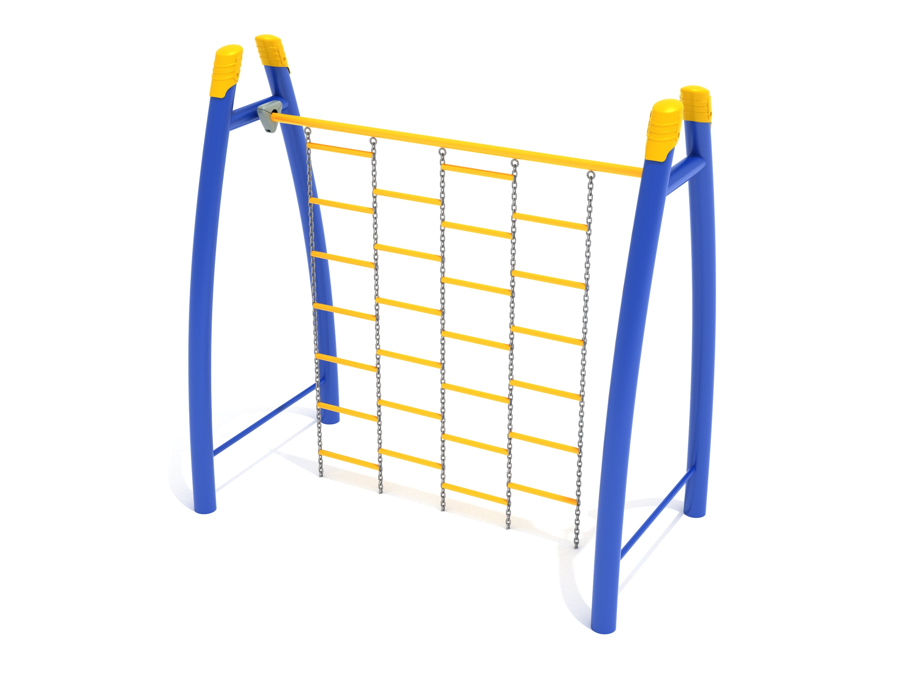 Curved Post Chain Climbing Wall with blue curved posts and yellow chain-and-rung grid climbing structure for active play and strength building