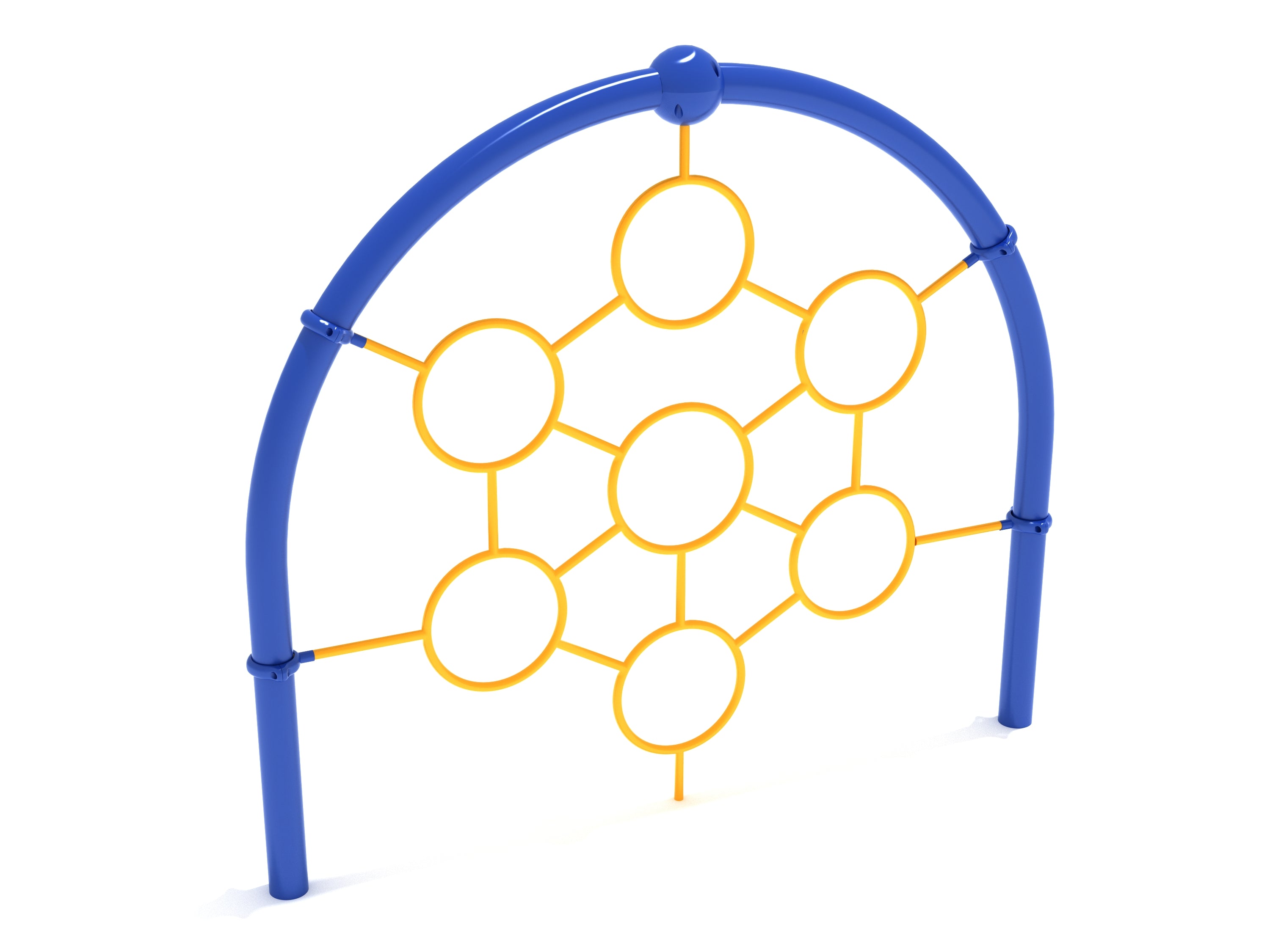 Sunrise Climber playground equipment with blue arch frame and yellow circular climbing rings for active play and ball toss games