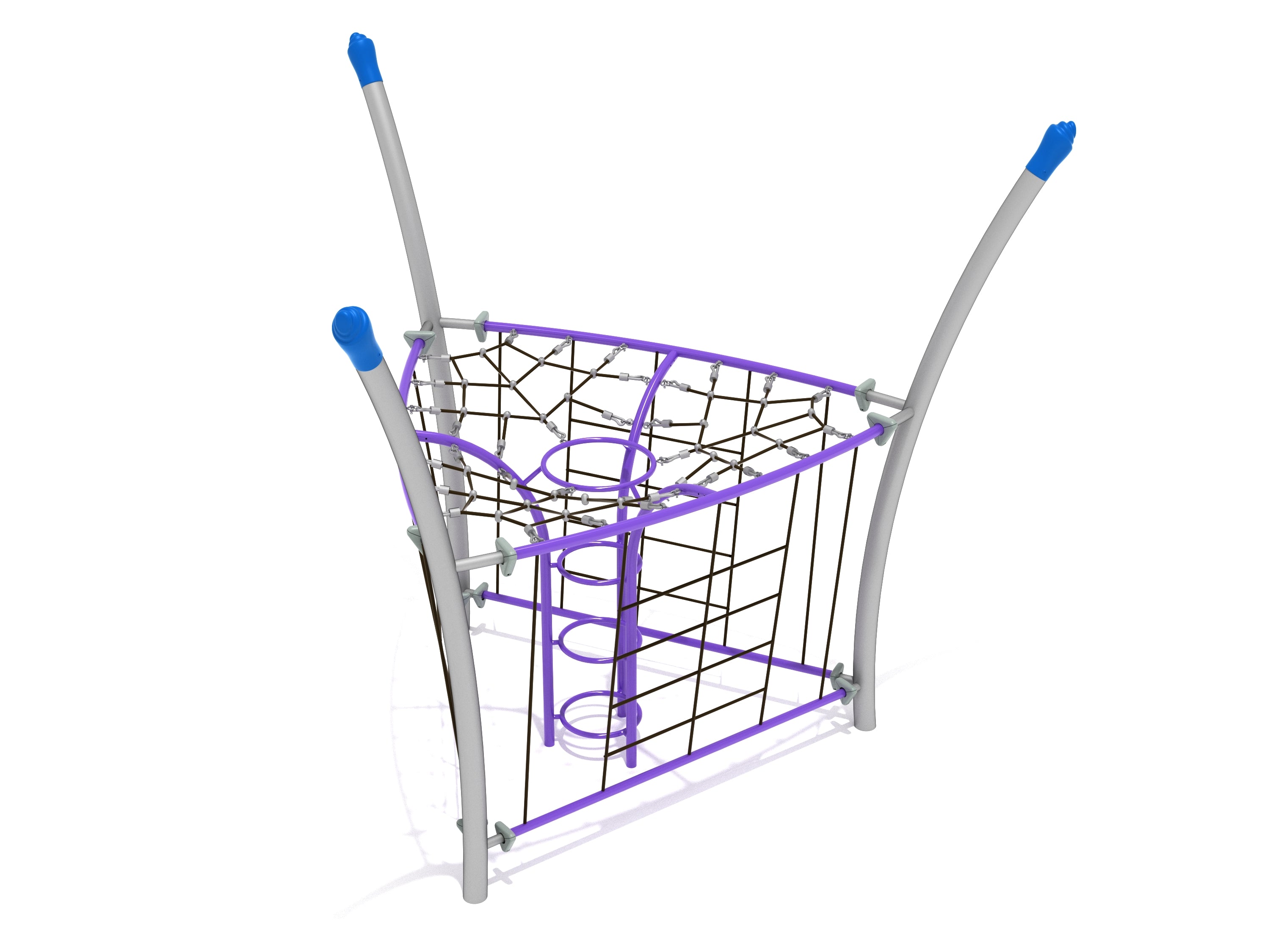 Combination Manhole Rope Climber with purple triangular frame, manhole rings, webbed net, vertical grids, and curved ladder climbing structure