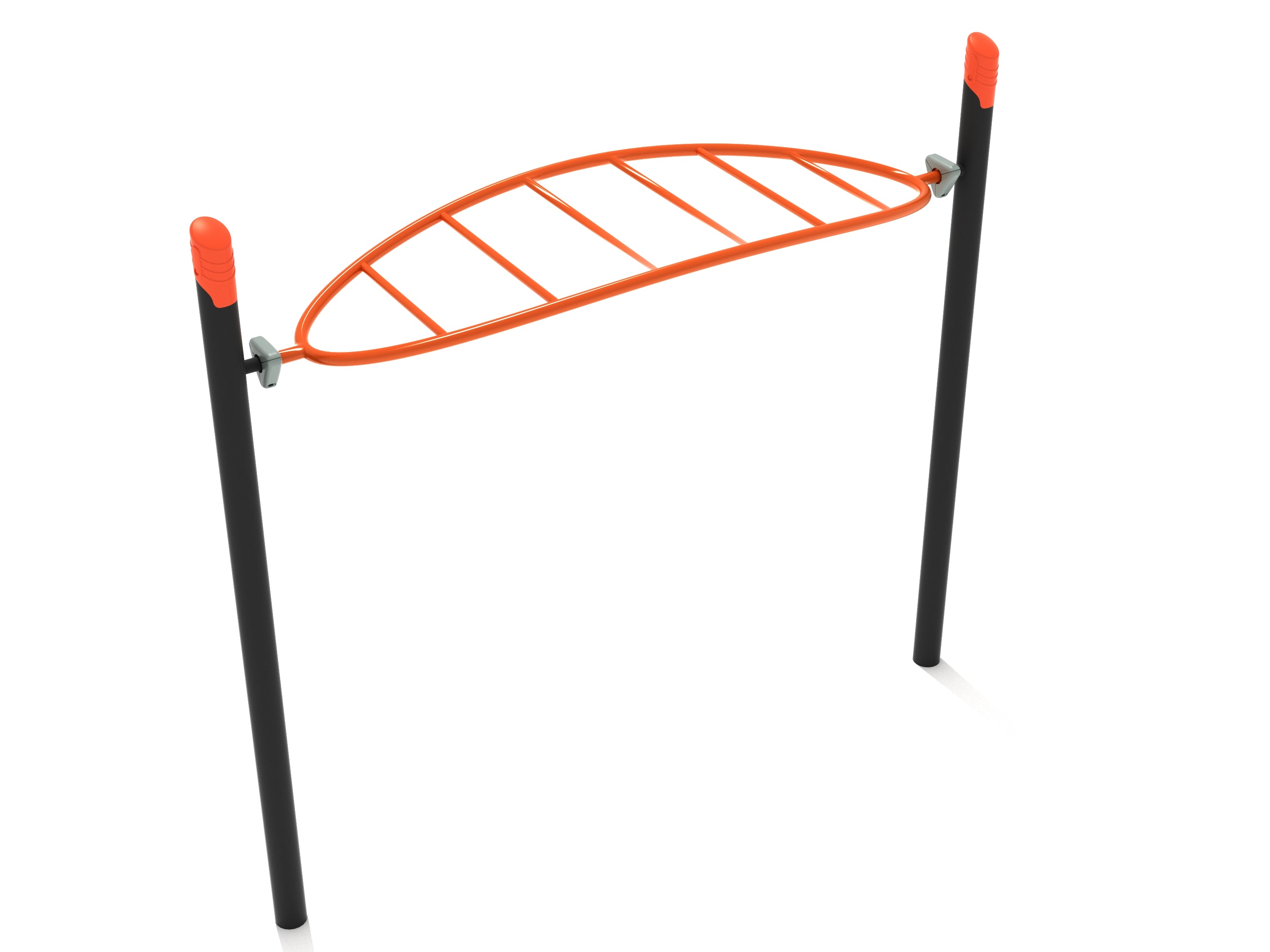 Single Post Overhead Horizon Climber with curved orange rungs and black posts for playground climbing and upper-body fitness