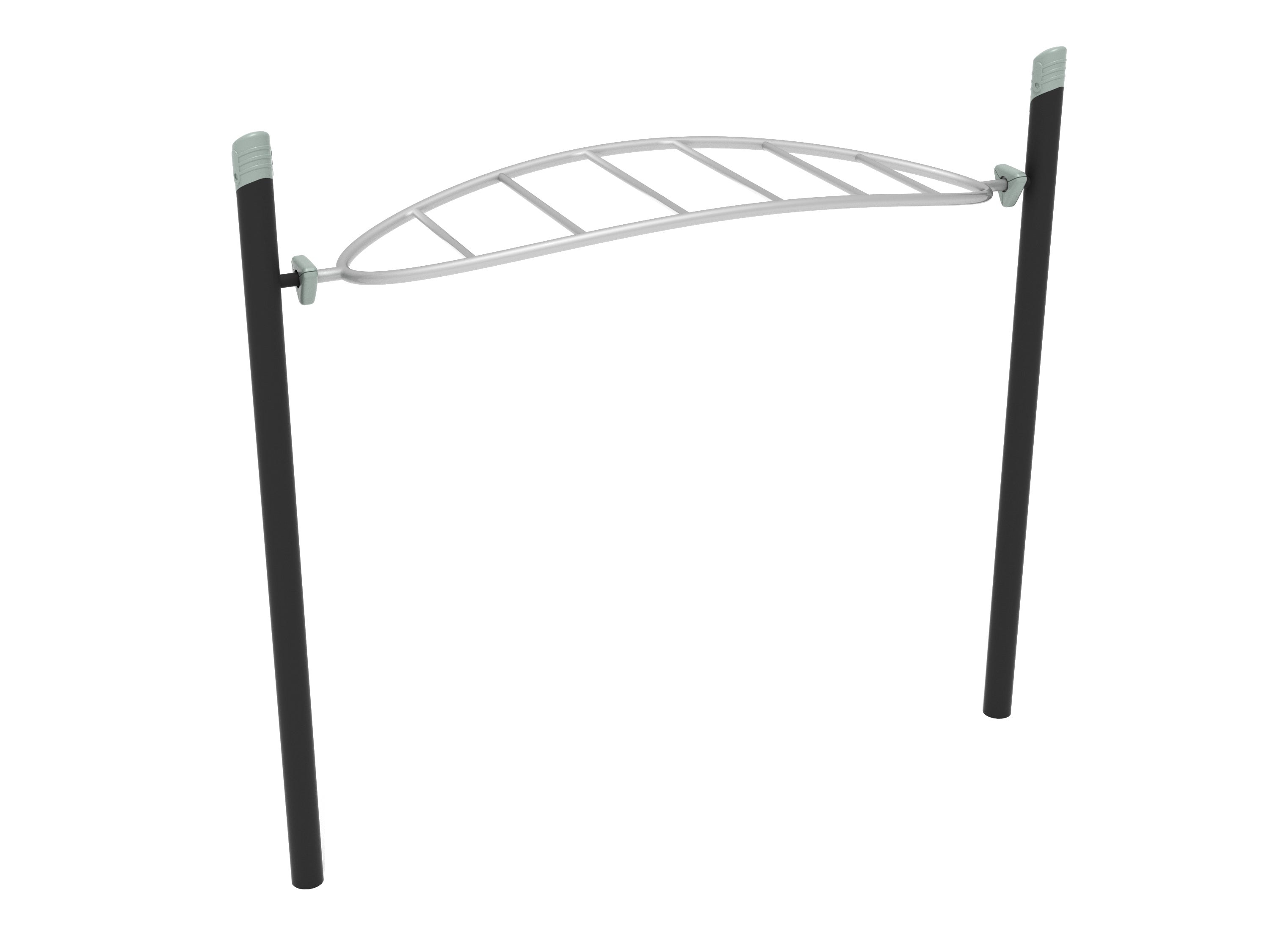 Two-post playground climber with curved overhead rungs for swinging, grip strength, and upper-body fitness