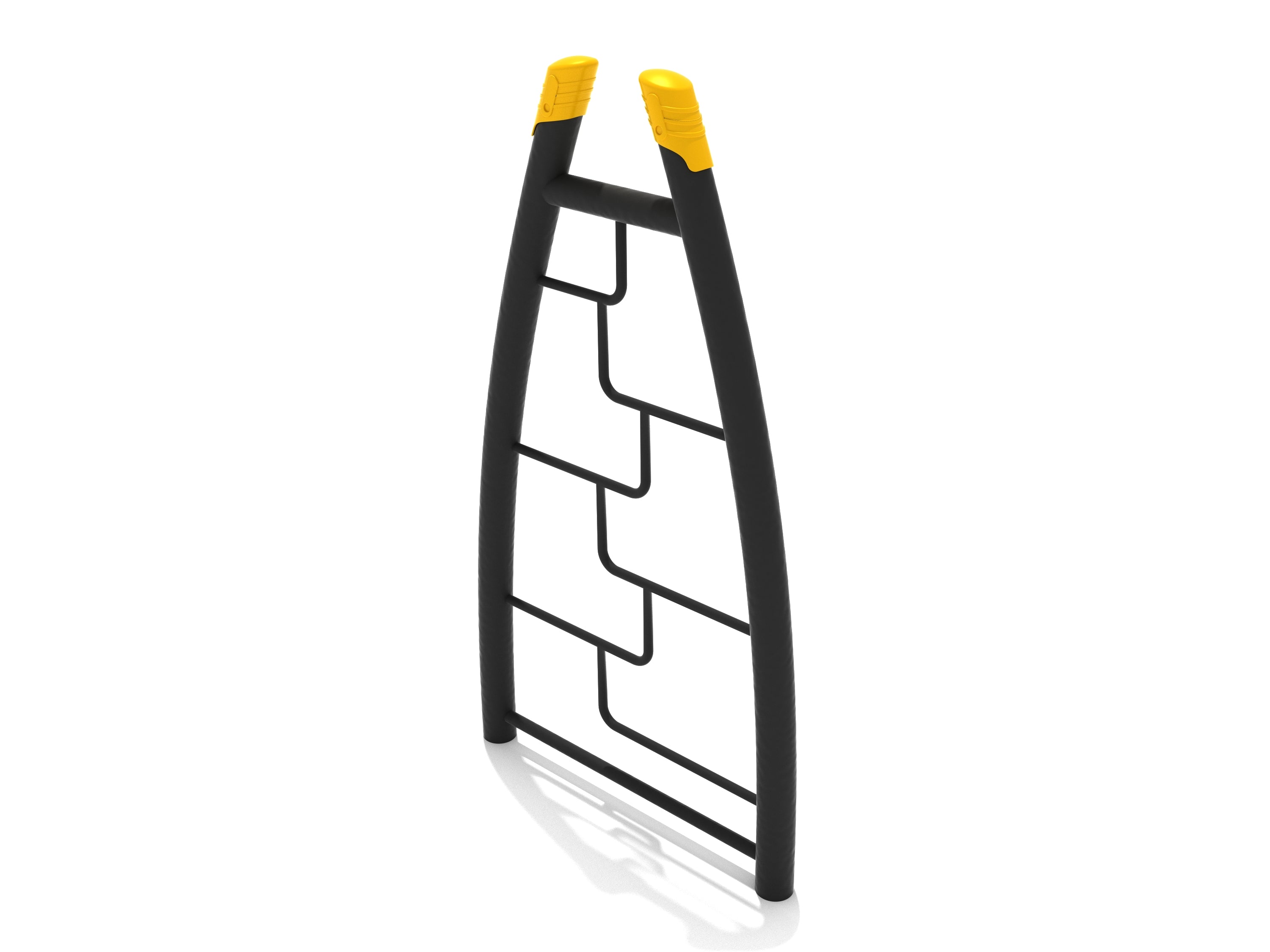 Curved Post Maze Rung Vertical Ladder with black curved frame, offset maze-style rungs, and yellow top caps for playground climbing