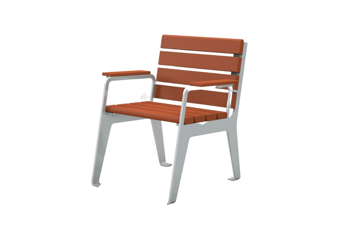 Plaza Recycled Plastic Park Chair with rust-colored slats and silver frame, durable eco-friendly outdoor seating