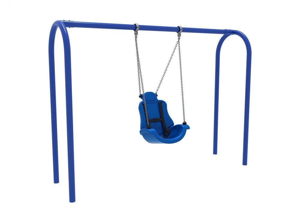 8 feet High Elite Arch Post Adaptive Swing in Pacific Blue with safety harness and supportive inclusive seat