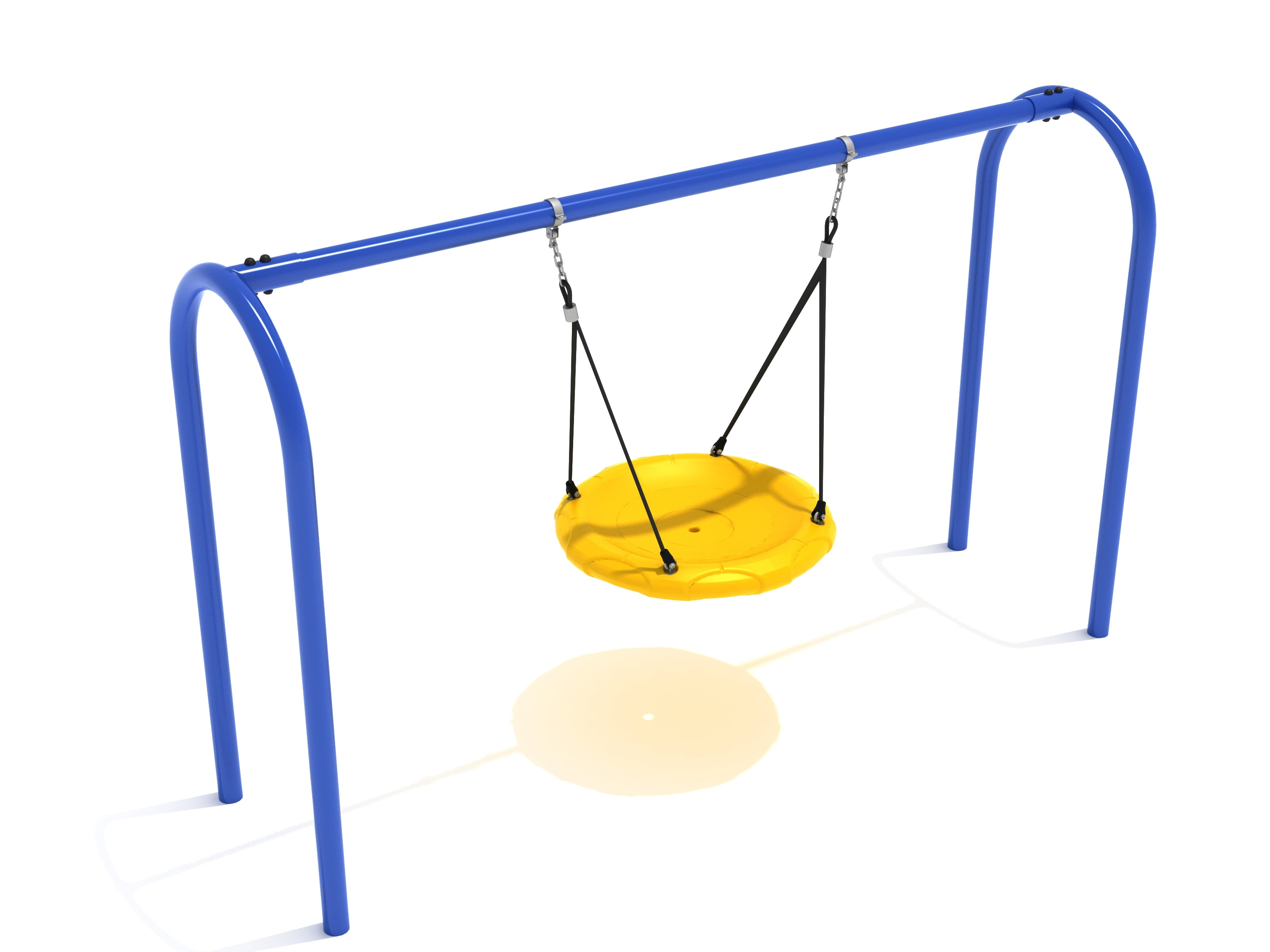 7 Feet High Elite Arch Post Nest Swing with cobalt blue powder-coated steel frame and yellow round nest seat