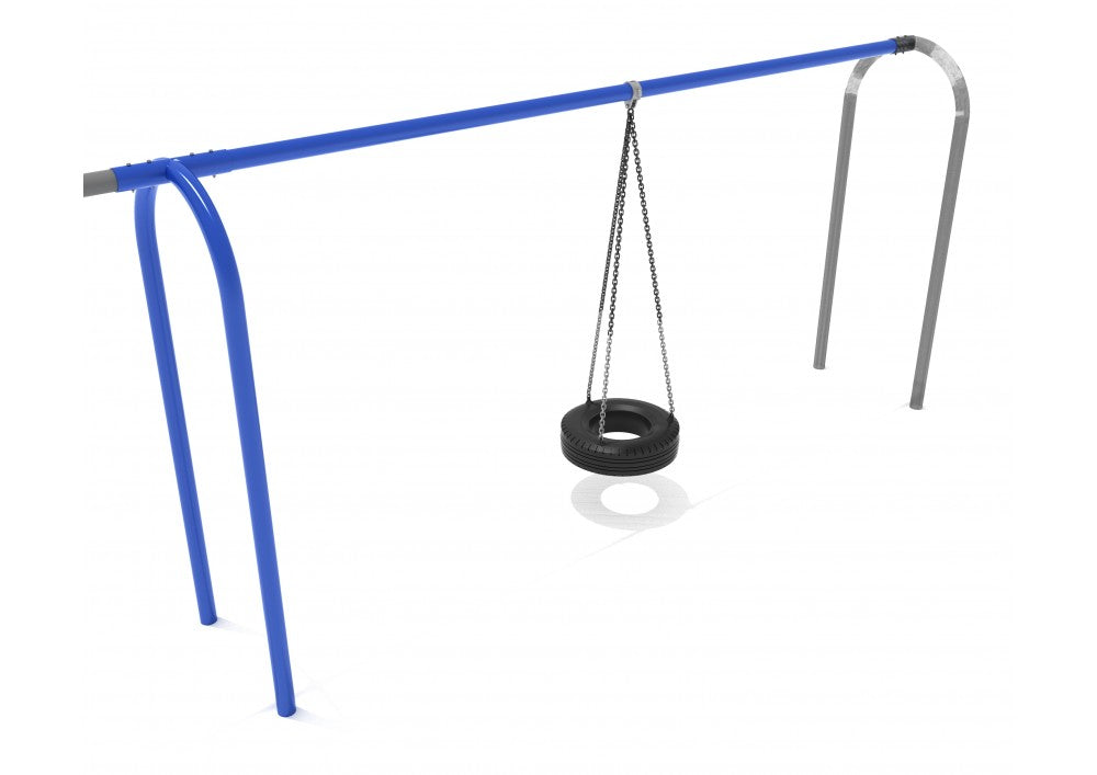 8 feet high Elite Arch Post Tire Swing Add a Bay in Pacific Blue with black tire swing and metal frame