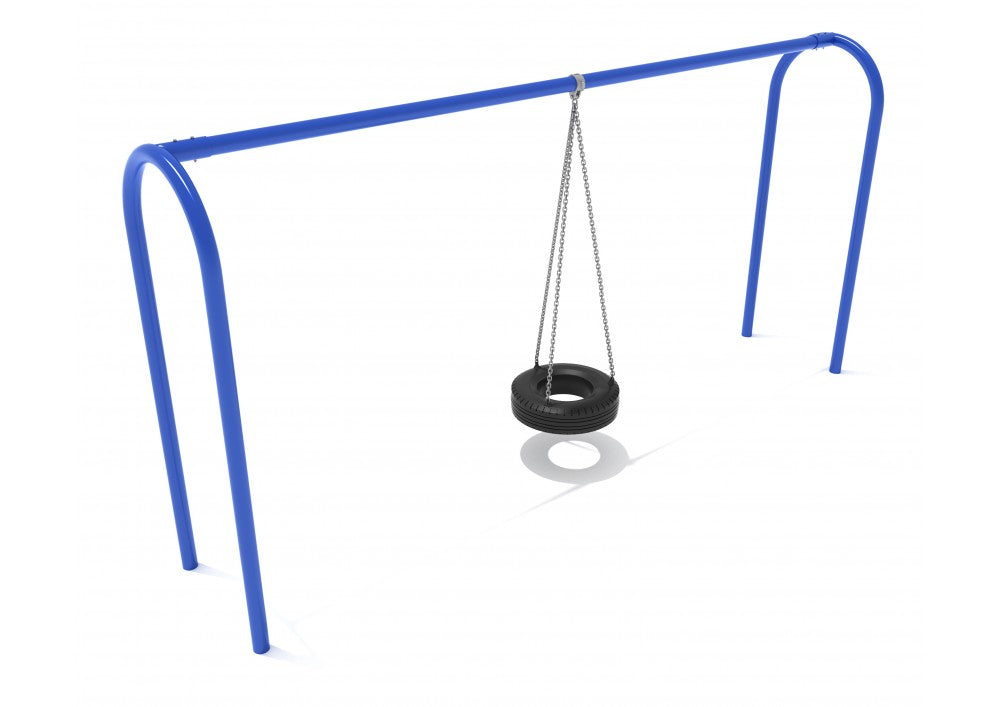 8 feet high Elite Arch Post Tire Swing in Pacific Blue with durable black tire suspended by chains