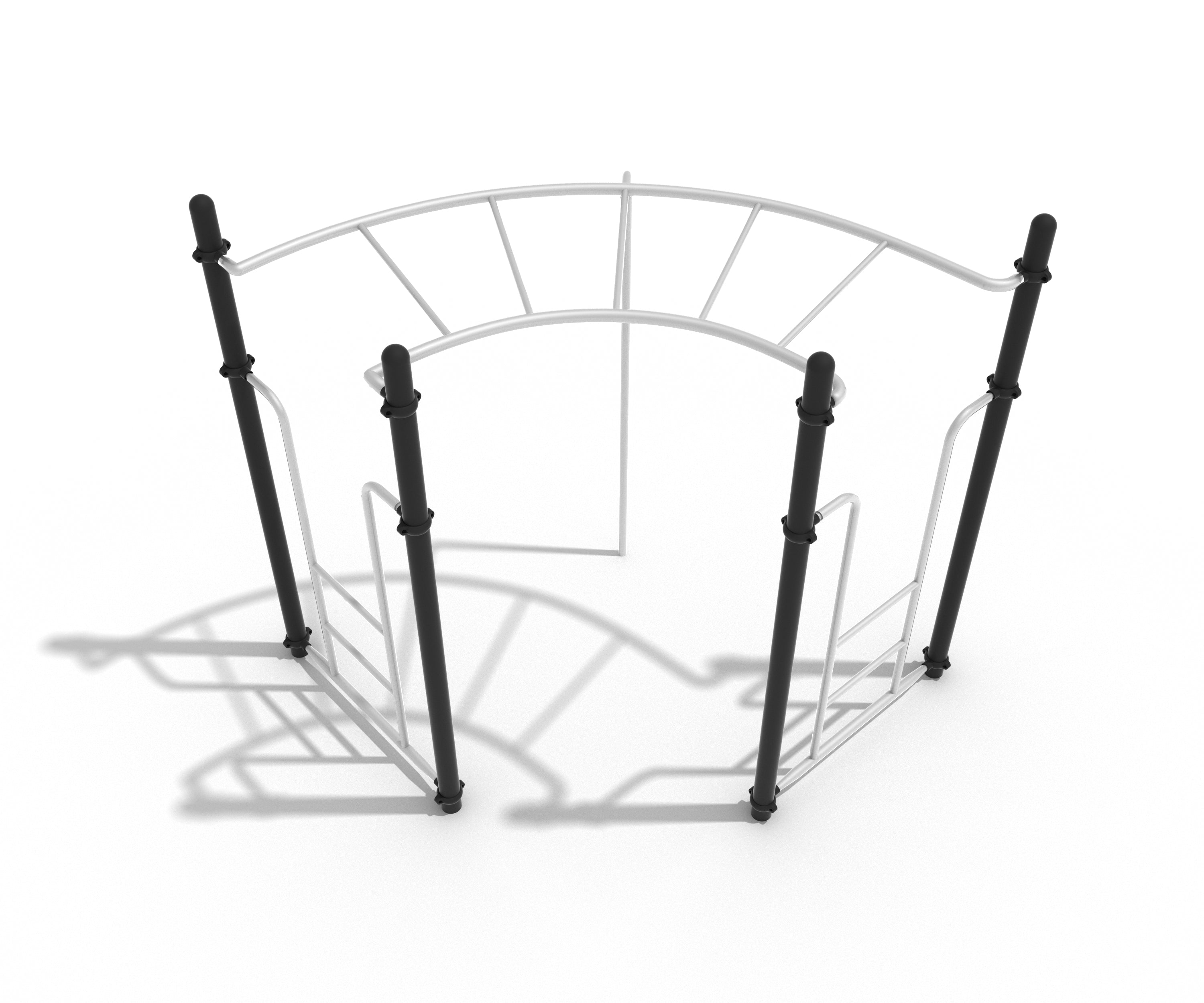 Curved horizontal ladder with black vertical posts and white curved rungs for climbing and play