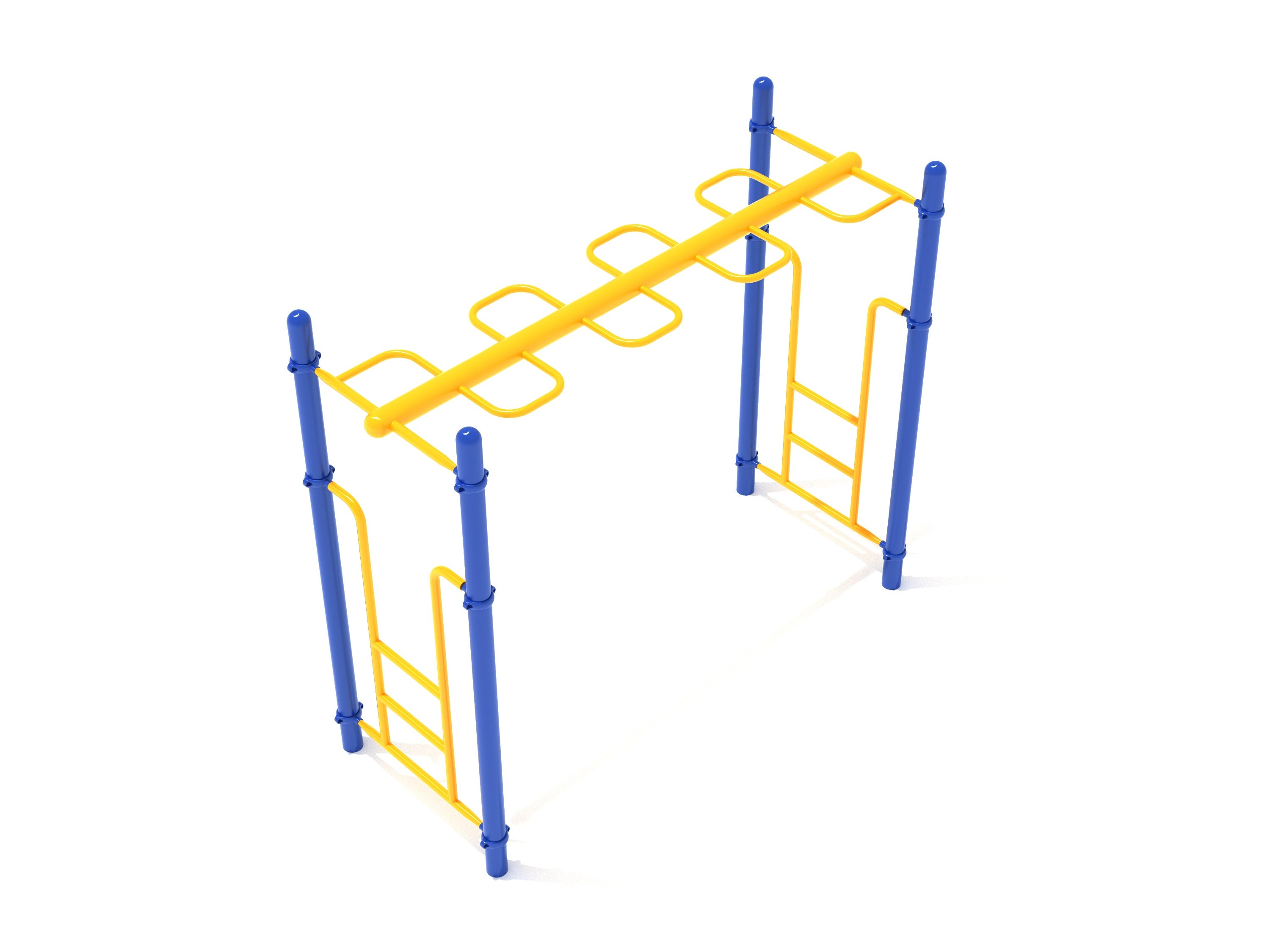 Straight Snake Loop Ladder playground climber with wavy yellow monkey bars and blue support posts for active play and coordination