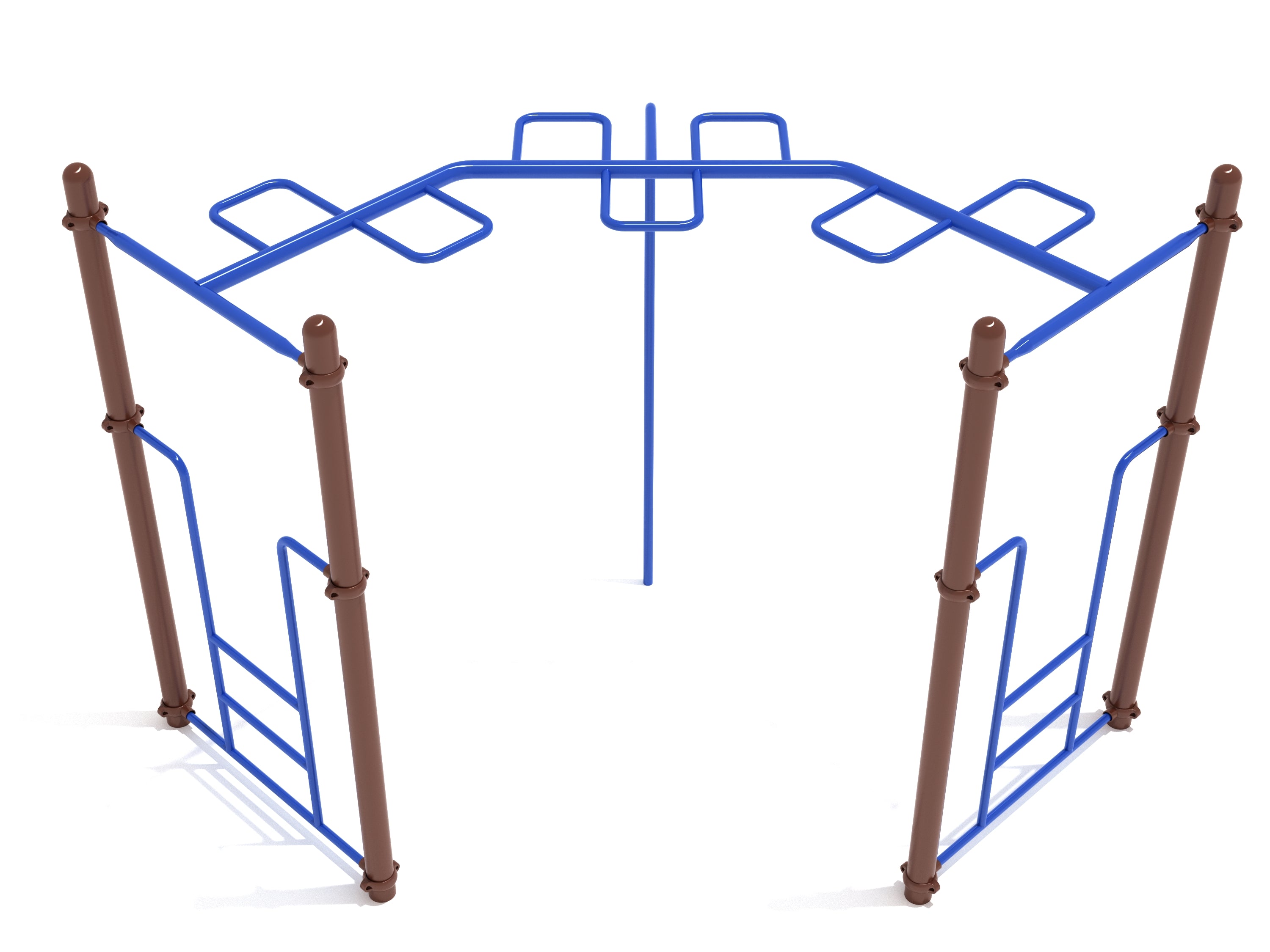 Blue and brown 90-degree snake loop climbing ladder with alternating rungs and entry ladders on both ends for playgrounds