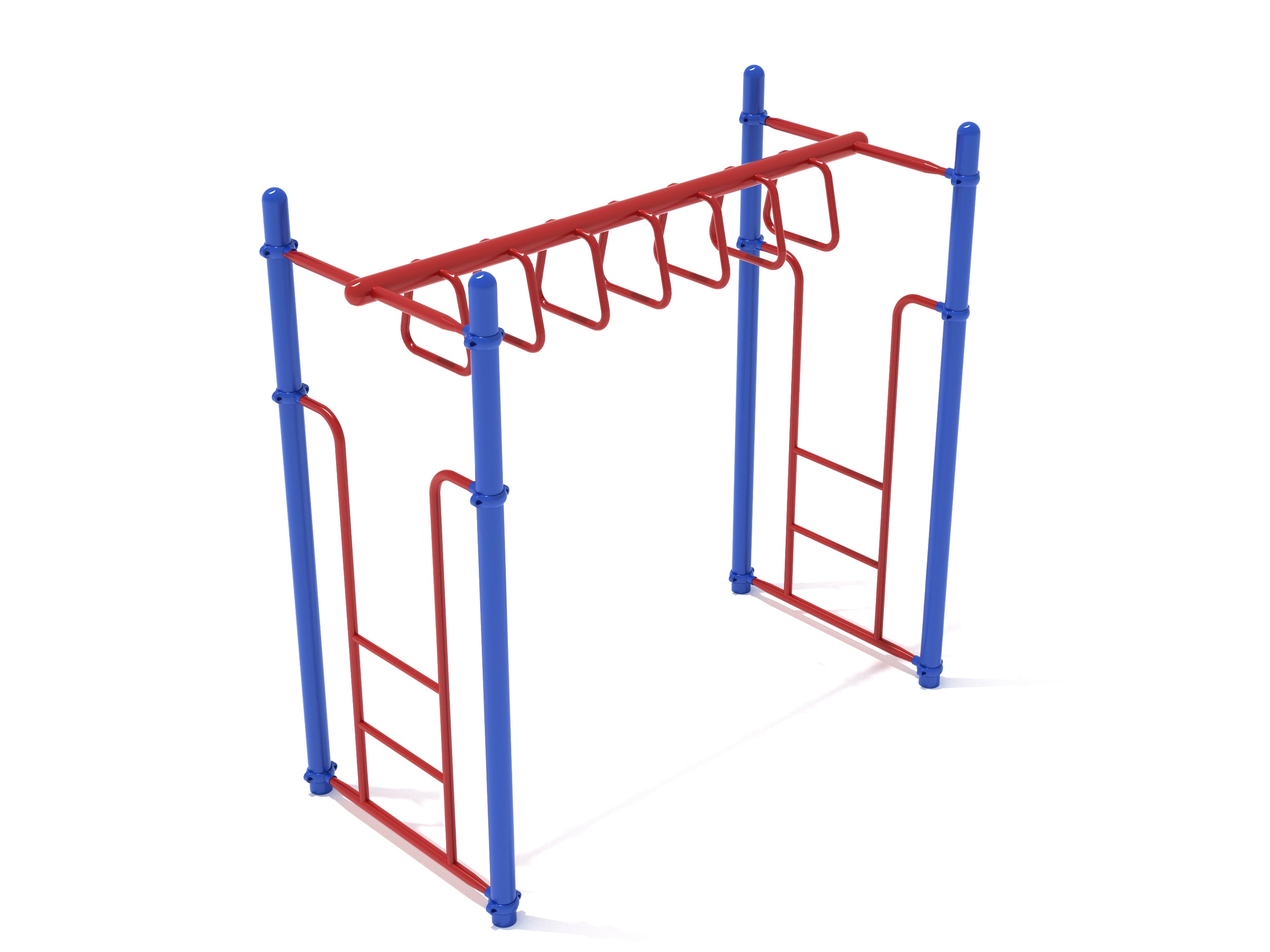 Straight Trapezoid Loop Ladder playground climber with red trapezoid rungs and blue frame for kids' upper-body strength and coordination
