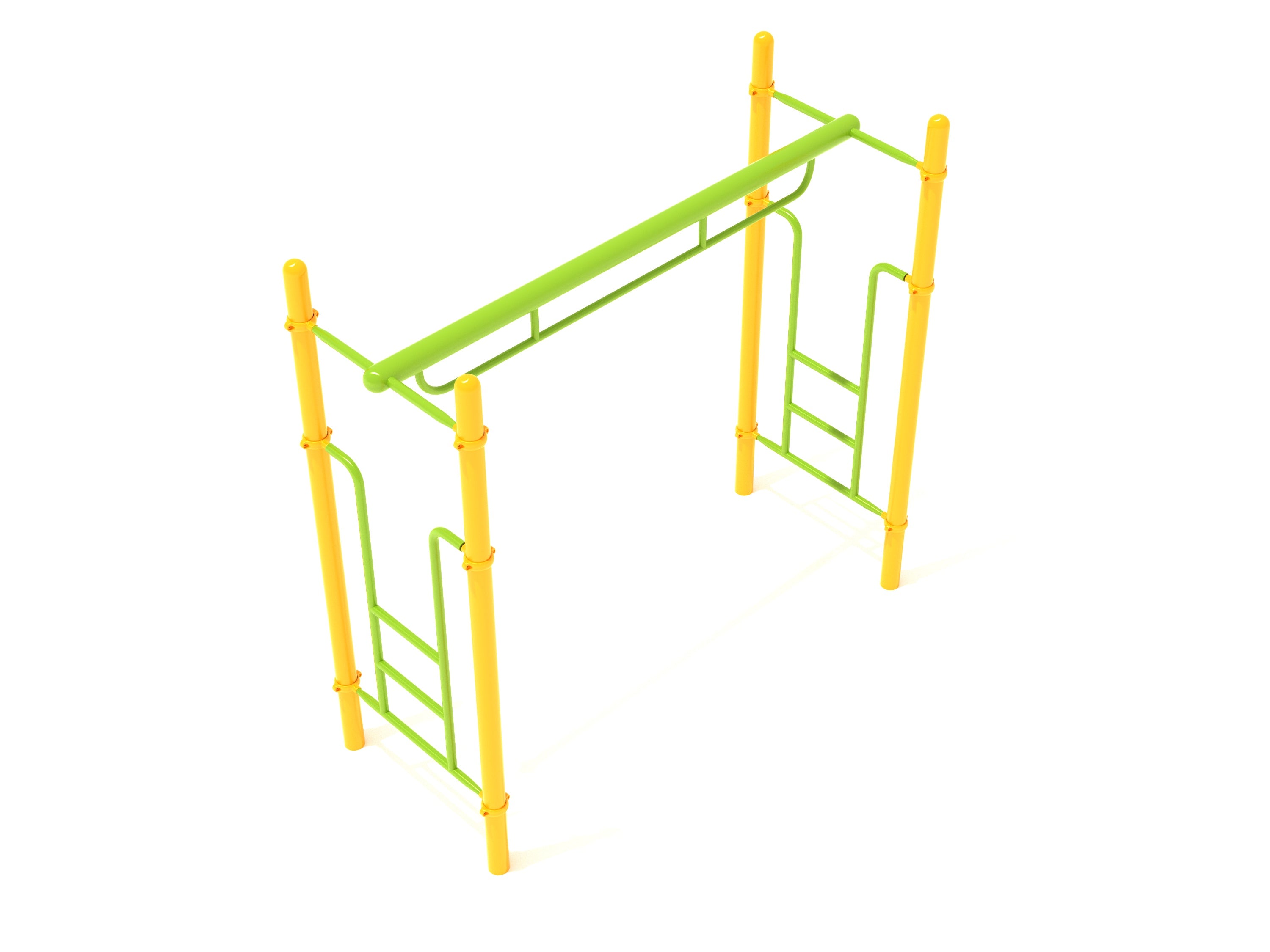 Single Parallel Bar Ladder climbing equipment with green overhead bar and yellow support posts for upper body exercise and play