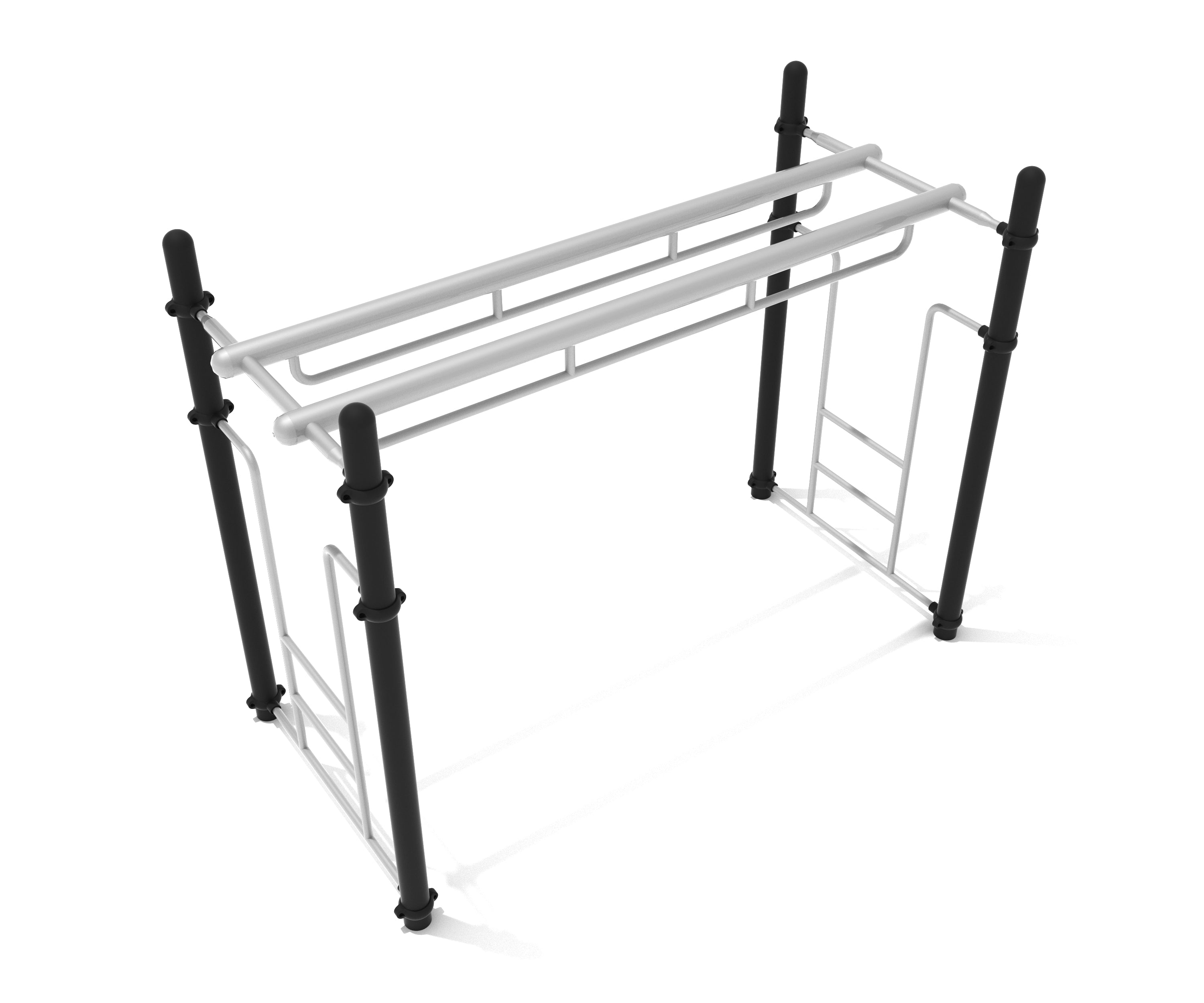 Double Parallel Bar Ladder climbing equipment with black vertical posts and silver horizontal rails for playground fitness and social play