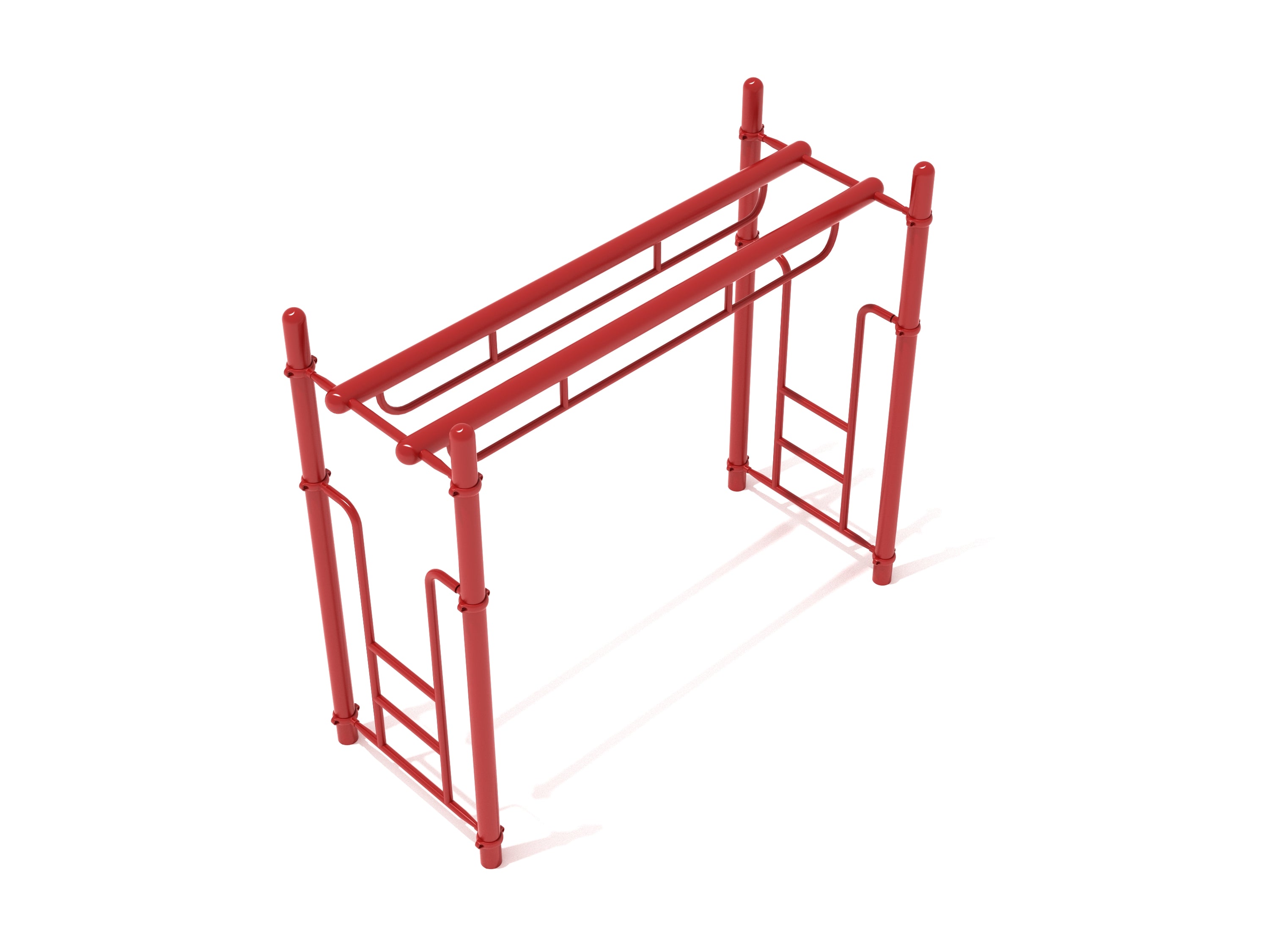 Red double parallel bar ladder with two side-by-side rails and sturdy vertical posts for climbing and upper body strength development