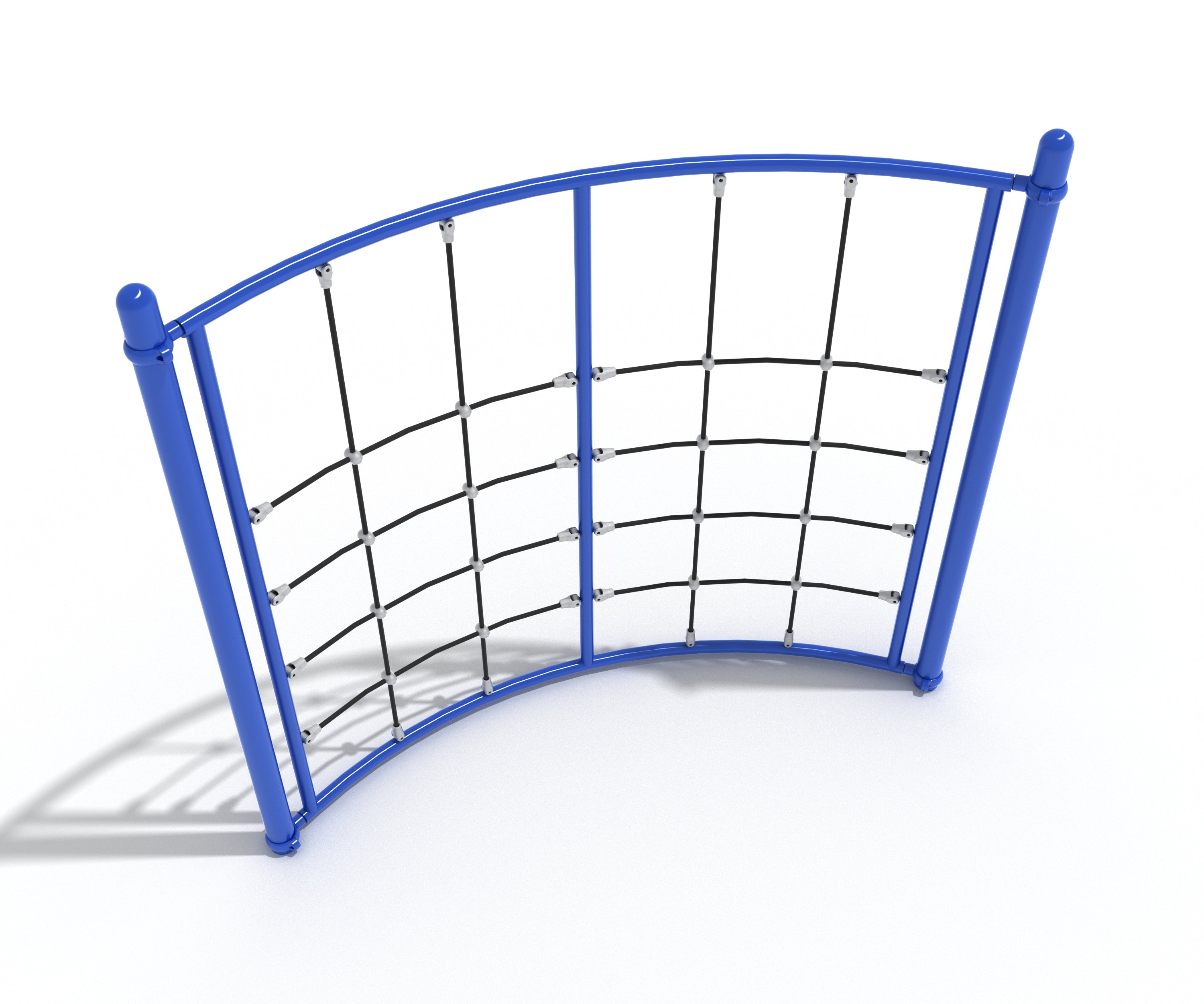 Curved Net Climber with blue curved frame and black climbing net grid for playground fitness and coordination