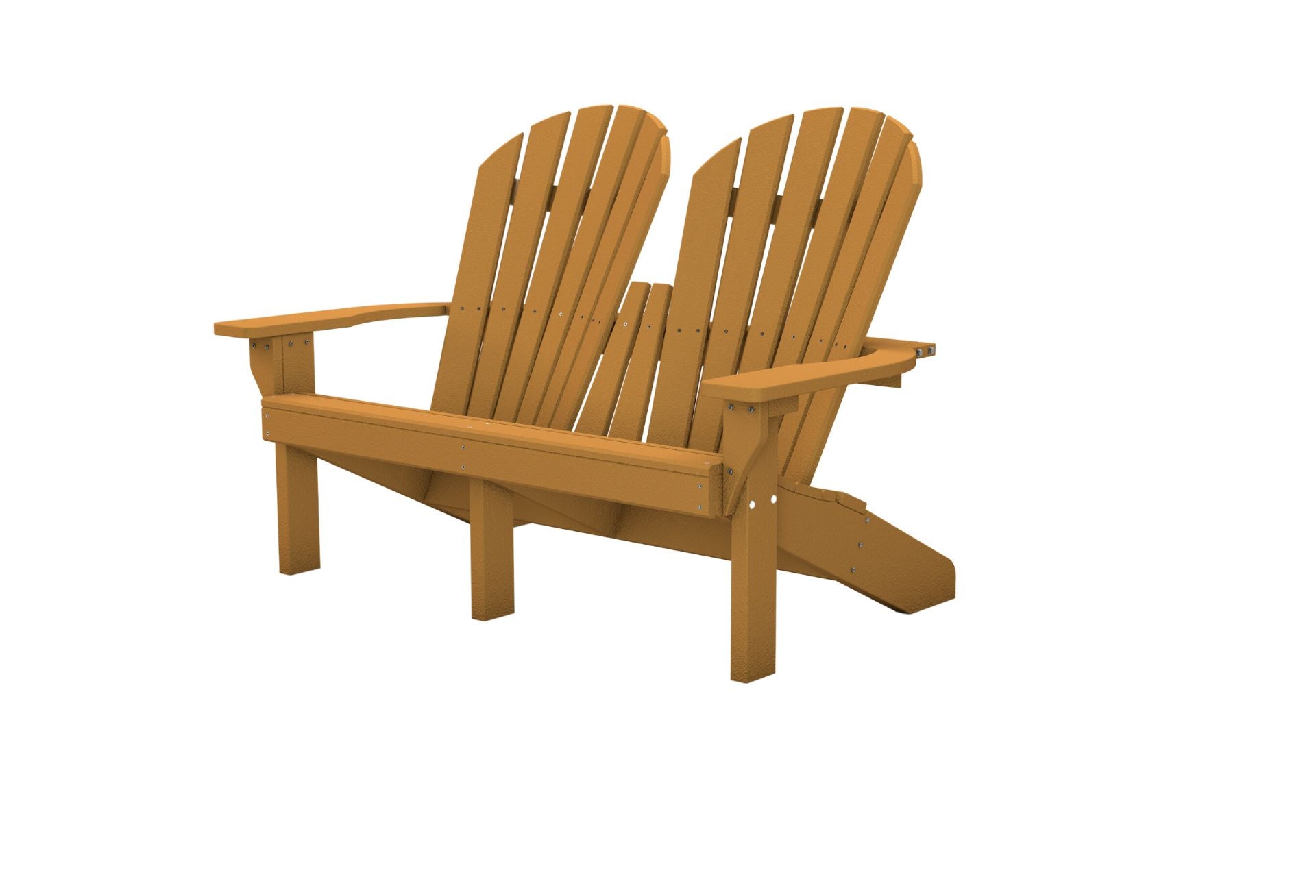 Riviera Recycled Plastic Adirondack Love Seat in warm brown, classic two-seat outdoor chair with slatted back and armrests