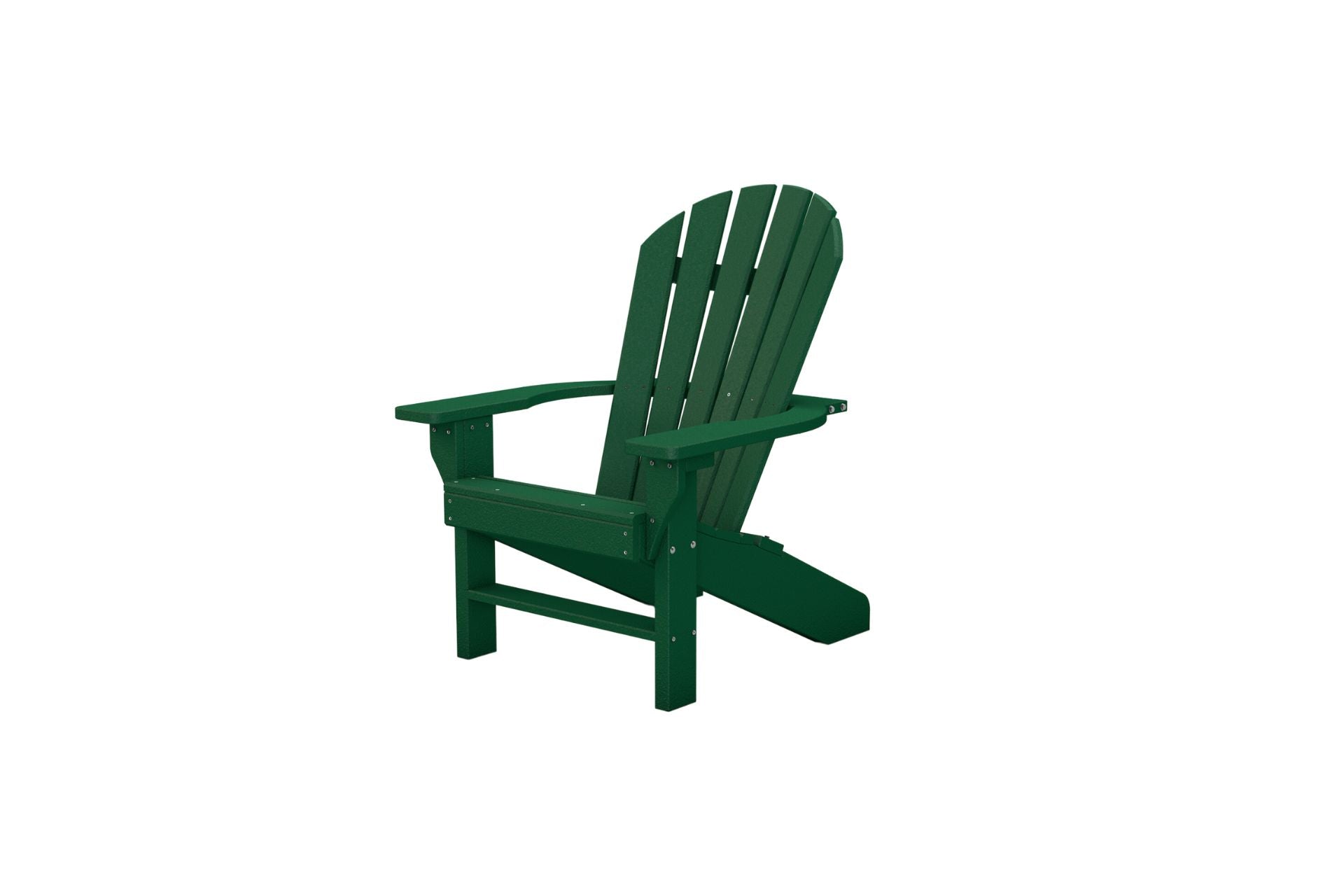 Seaside Recycled Plastic Adirondack Chair in dark green with classic slatted back and wide armrests, eco-friendly outdoor seating