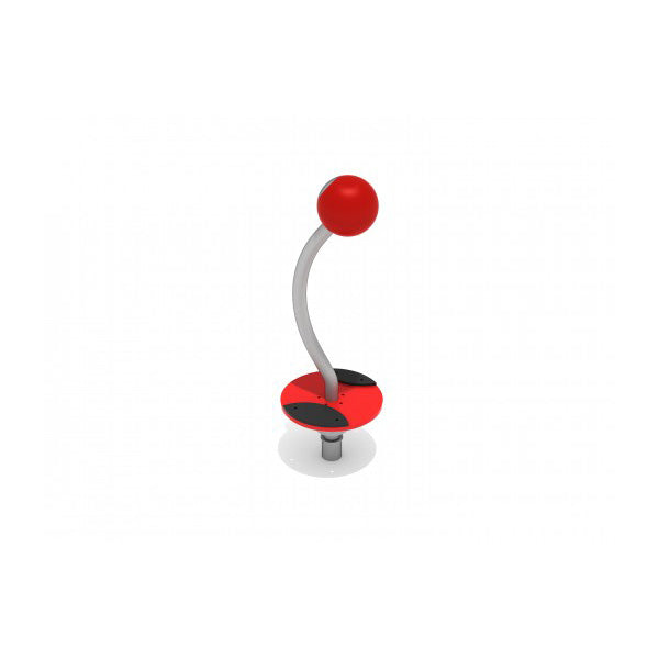 Single Pirouette playground spinner with red and black non-slip platform and curved central pole for balance and coordination