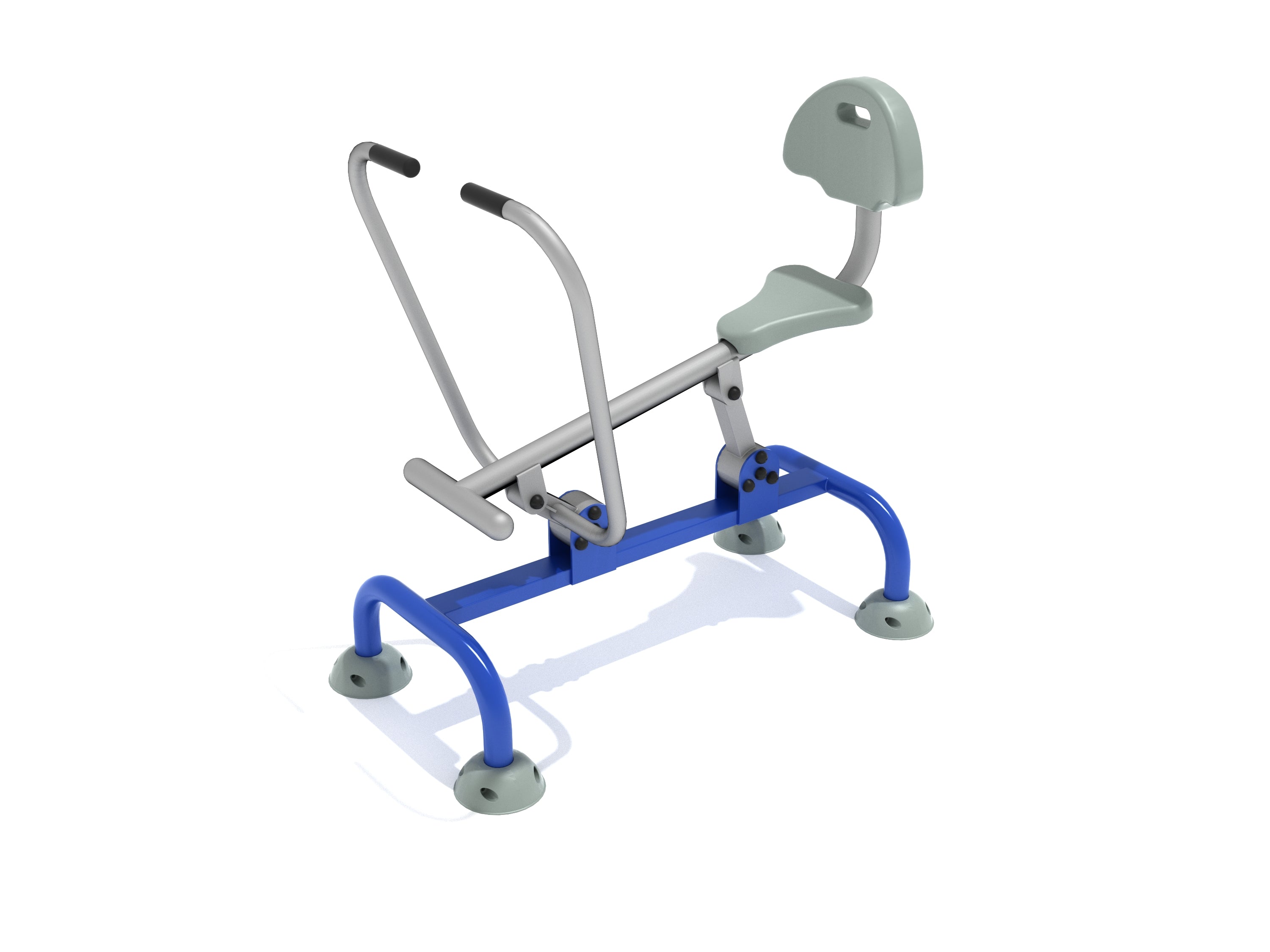 Single Station Rower with Back outdoor fitness equipment featuring blue frame, gray seat, backrest, and handles for full-body workout