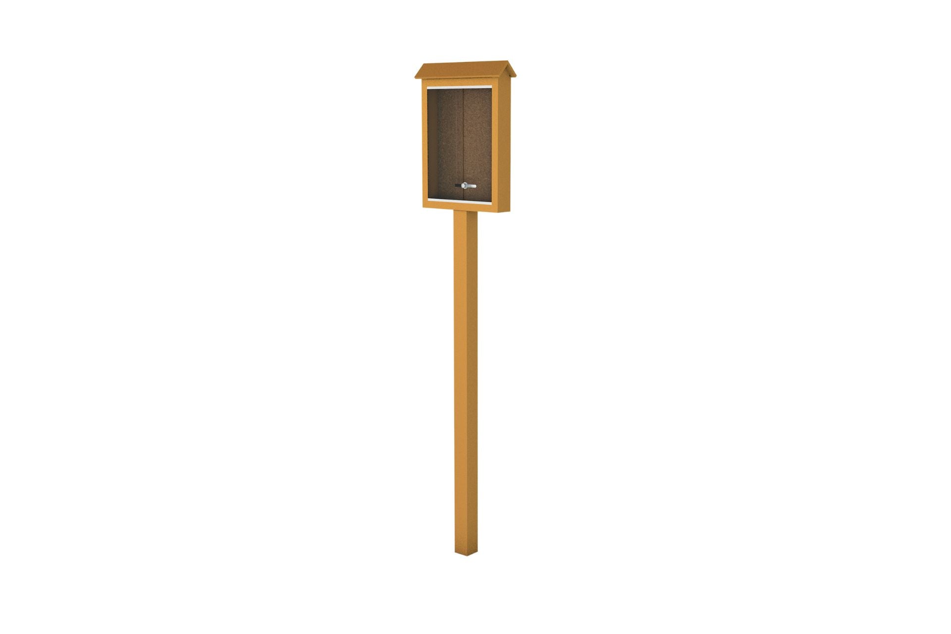 Small Recycled Plastic Standard Message Center with one cedar-colored post and clear front panel for outdoor notices and announcements