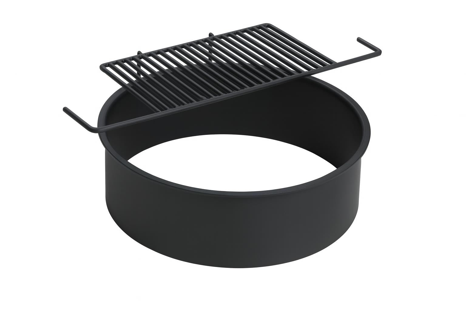 Fire Ring With Grate heavy duty black steel fire ring with attached tilting metal grate for grilling and safety