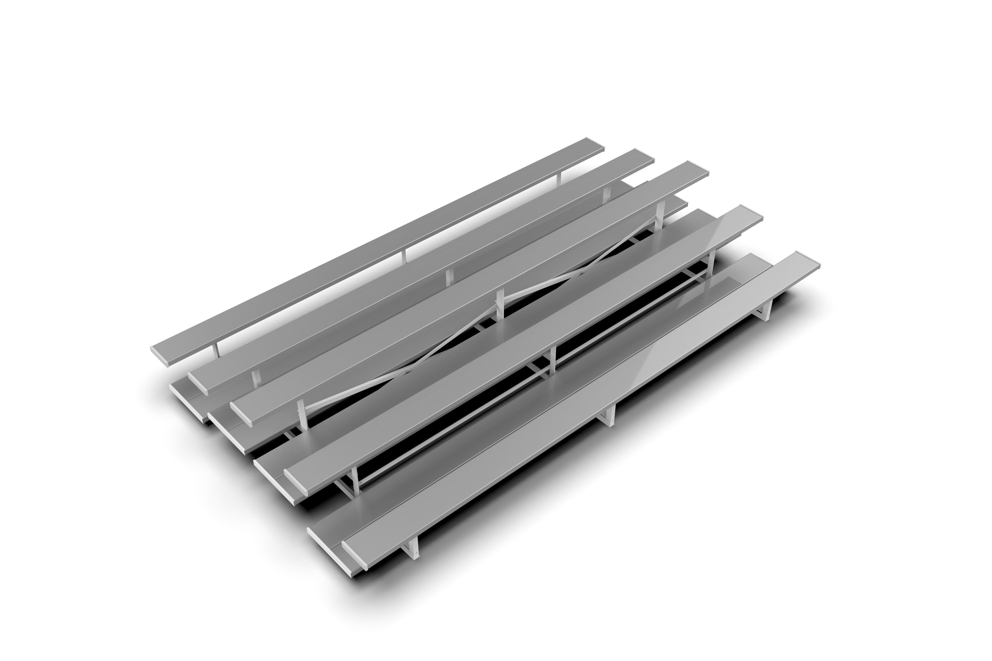 3 Row Tiered Back-to-Back Preferred Bleachers with anodized metal seats, durable frame, and two-sided seating design