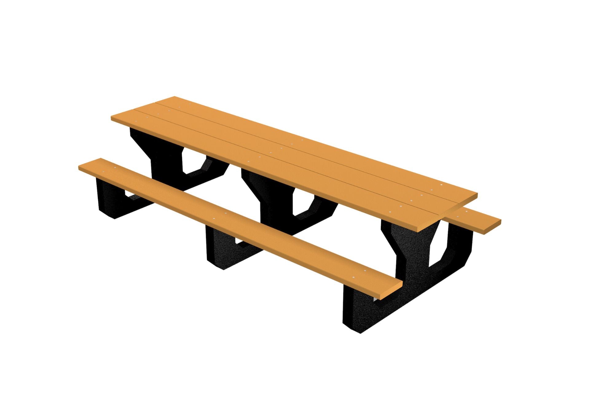 Recycled Plastic Toddler Table with orange tabletop and benches, black supports, eco-friendly durable picnic table for kids