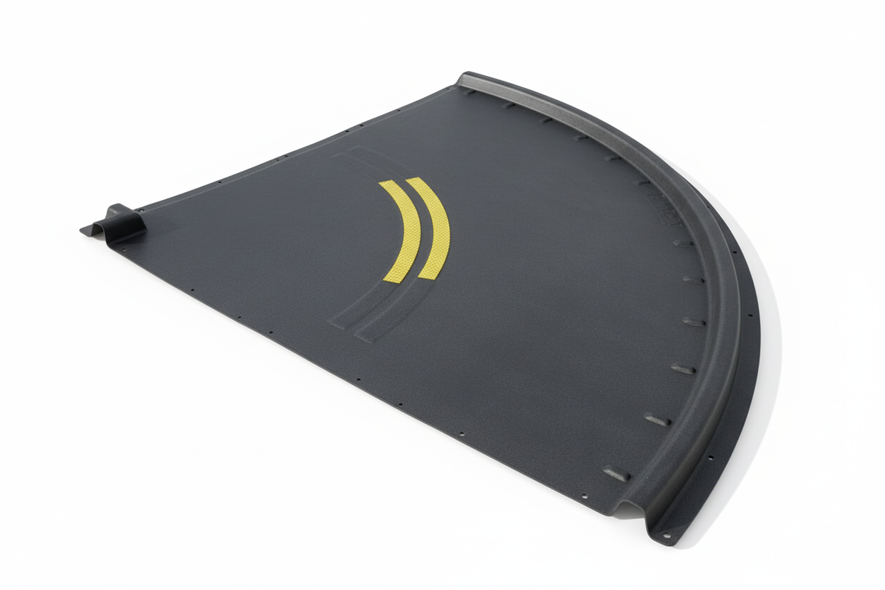 Trike Path Extra Pieces curved black track section with yellow lane markings for playground racetracks, ADA-compliant and safety certified