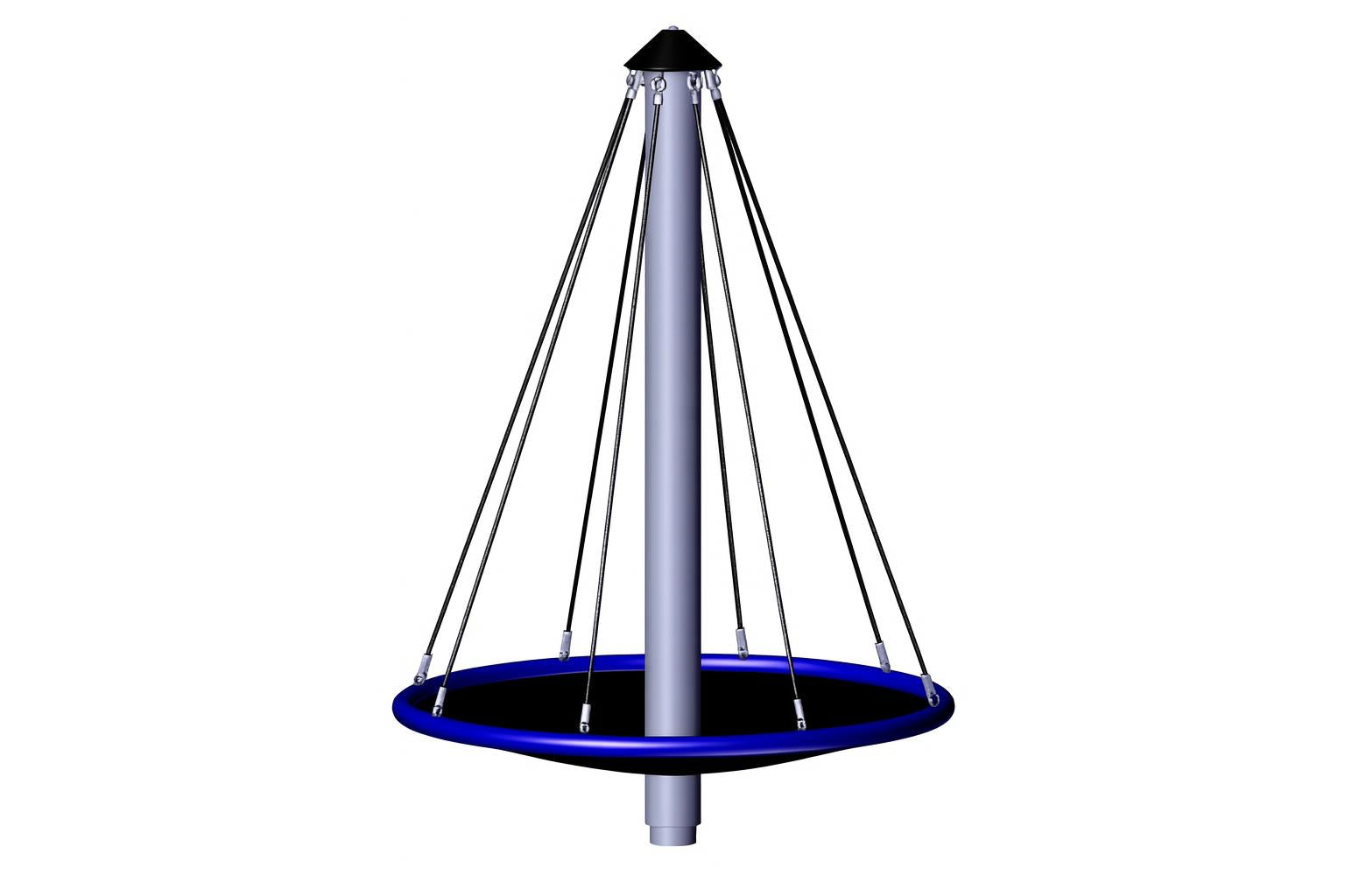 Bird's Nest Carousel playground equipment with blue circular nest base, black ropes, and central steel pole for spinning play