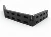Black Plastic Playground Border with Spike edging wood chip and grass, durable lightweight retaining system with hollow rectangular cutouts
