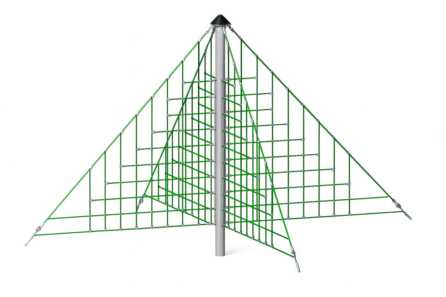 X-PyramidClimbing Equipment with green Netform™ rope forming a 3D pyramid climbing net around a central pole